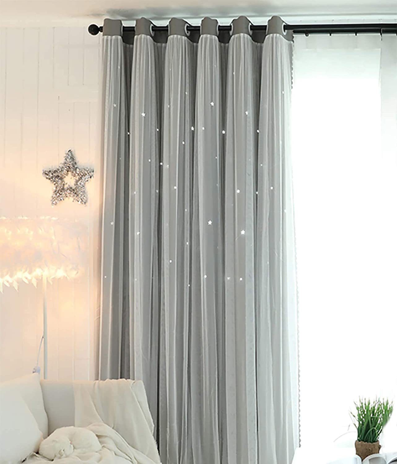Vorhang 2 Stück Sterne Doppelschicht Gardinen Vorhänge mit Voile, MULISOFT,  Ösen (2 St), blickdicht, Polyester, für Kinderzimmer Mädchen Kinder