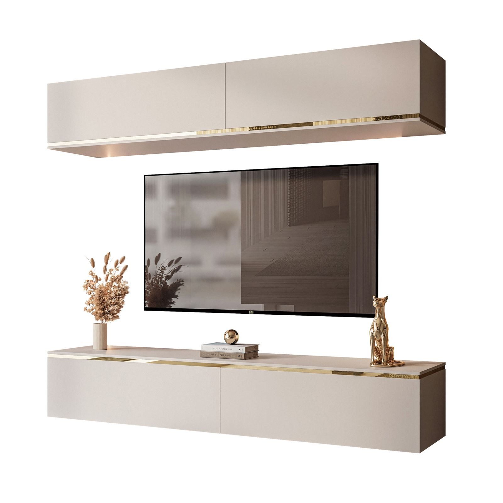 Lookway Wohnwand hängende AURORA Kaschmir mit LED, Fronten in Matt günstig online kaufen