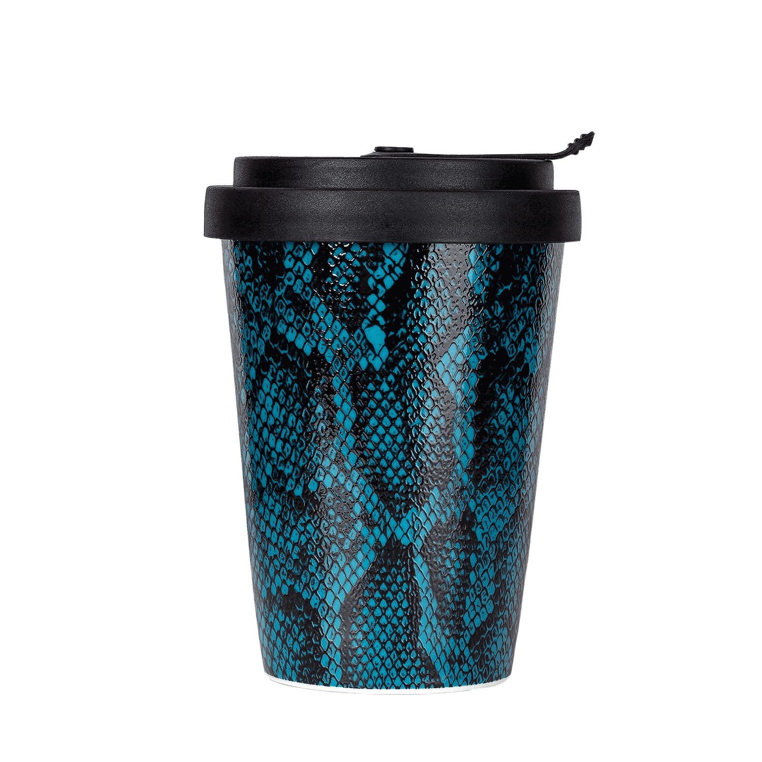 Mahlwerck Manufaktur Porzellan, Snake Coffee-to-go-Becher spülmaschinengeeignet, auslaufsicher, Blue animalprint, 100% Deckel, klimaneutral Snacke + Becher