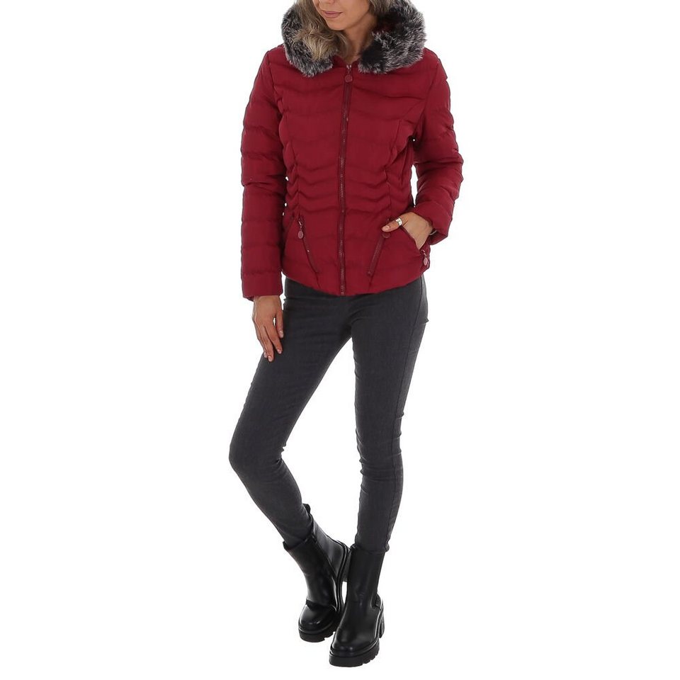 Ital-Design Steppjacke Damen Freizeit Kapuze Gefüttert Winterjacke in Rot