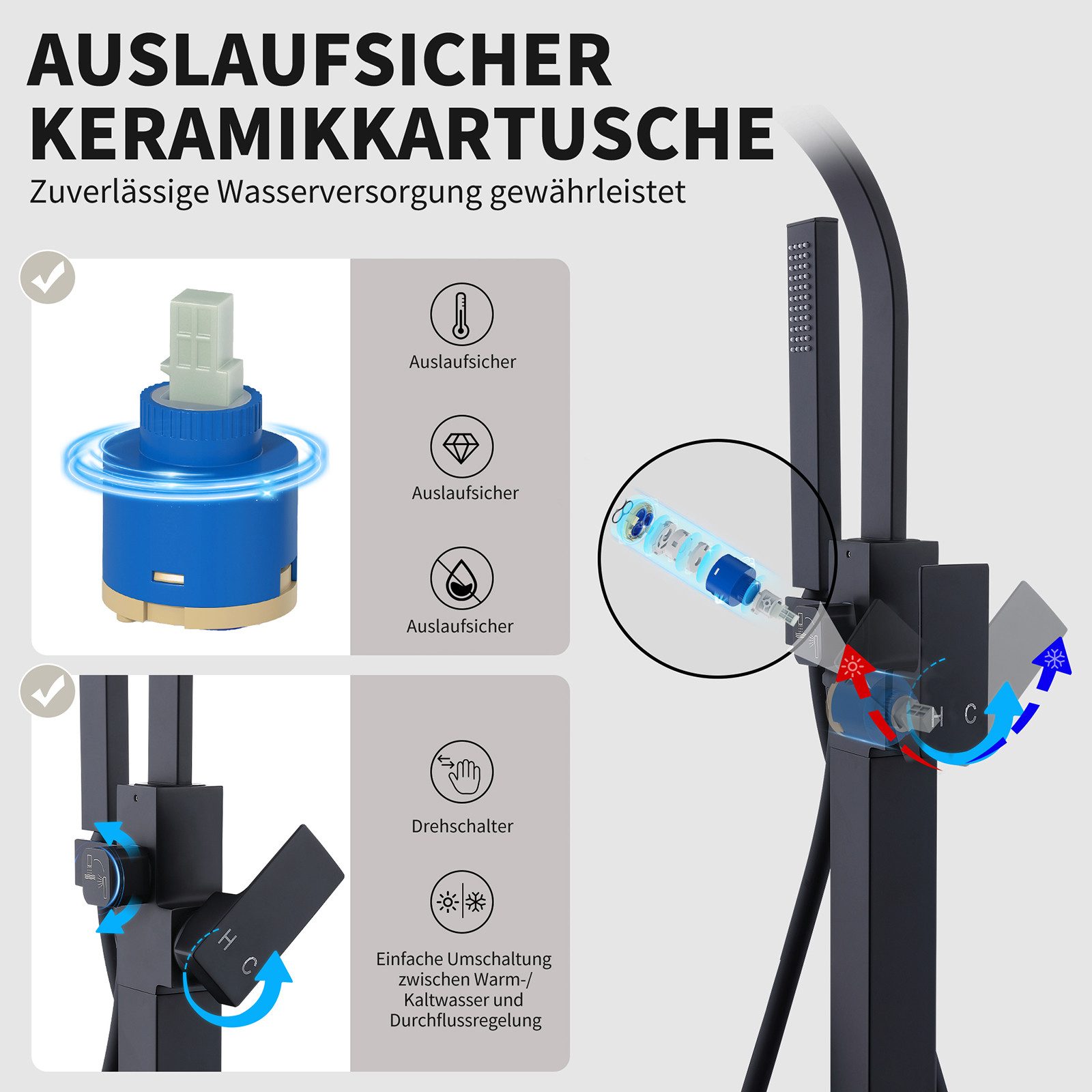 HOMELIVE Standarmatur Standarmatur Freistehende Armatur Badewannenarmatur Wannenarmatur (Set) Freistehende Badewannenarmatur,Wasserhahn Bad,Messing