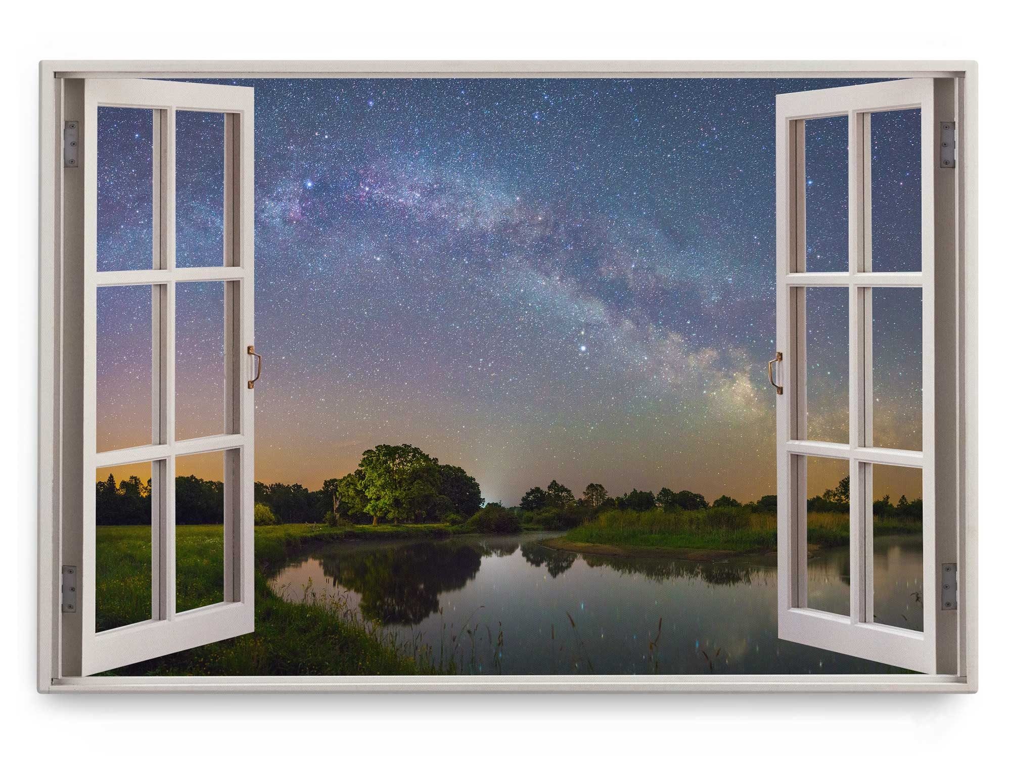 Sinus Art Leinwandbild Wandbild 120x80cm Fensterbild Fluss Natur Milchstraße Sternenhimmel St, (1 St)