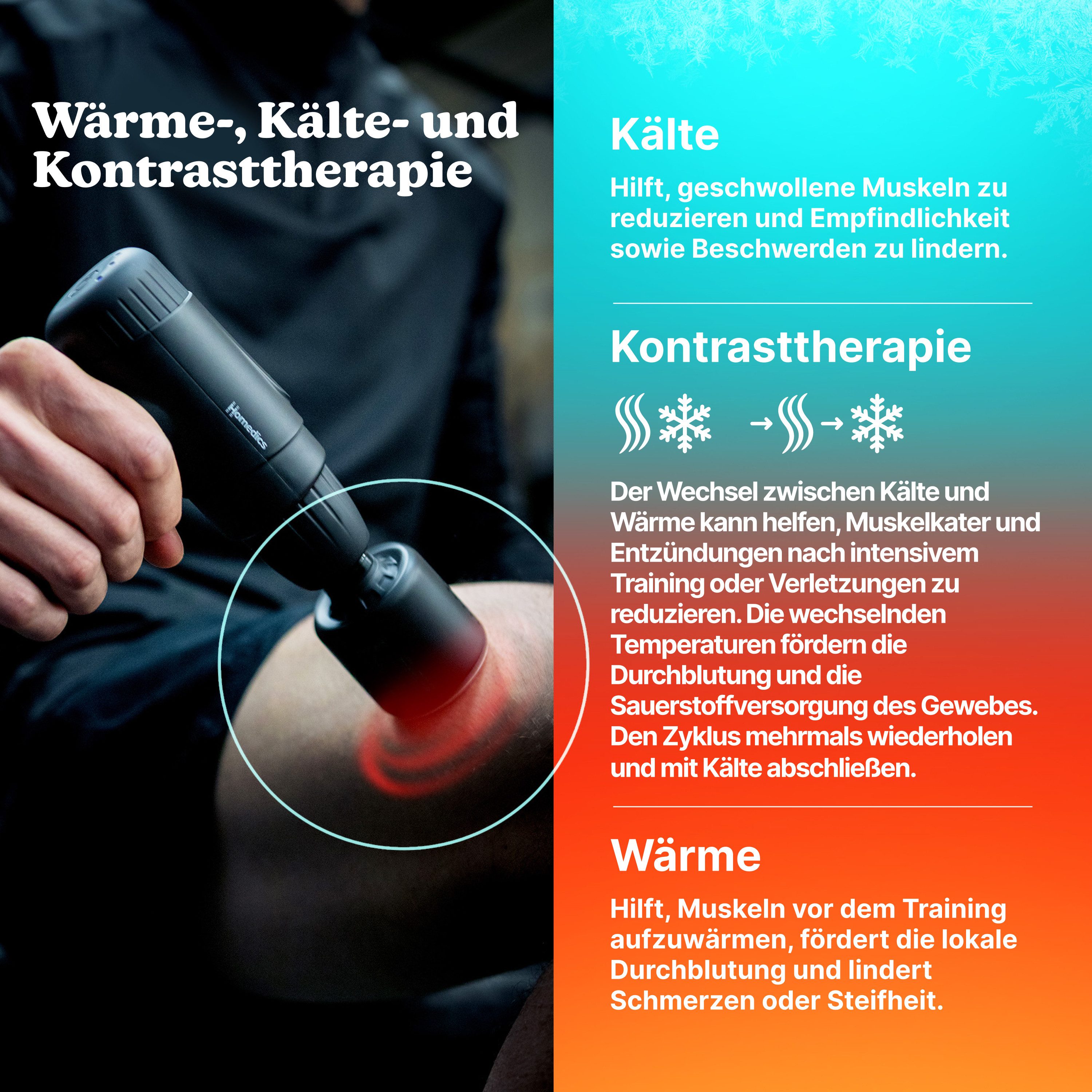 HOMEDICS Massagepistole NOVO PGM-45HC-BK Wärme Kälte Regeneration Massage Gun, Wärme- & Kältefunktion, 6 Stufen, 4 Aufsätze, LED-Display, Reisetasche