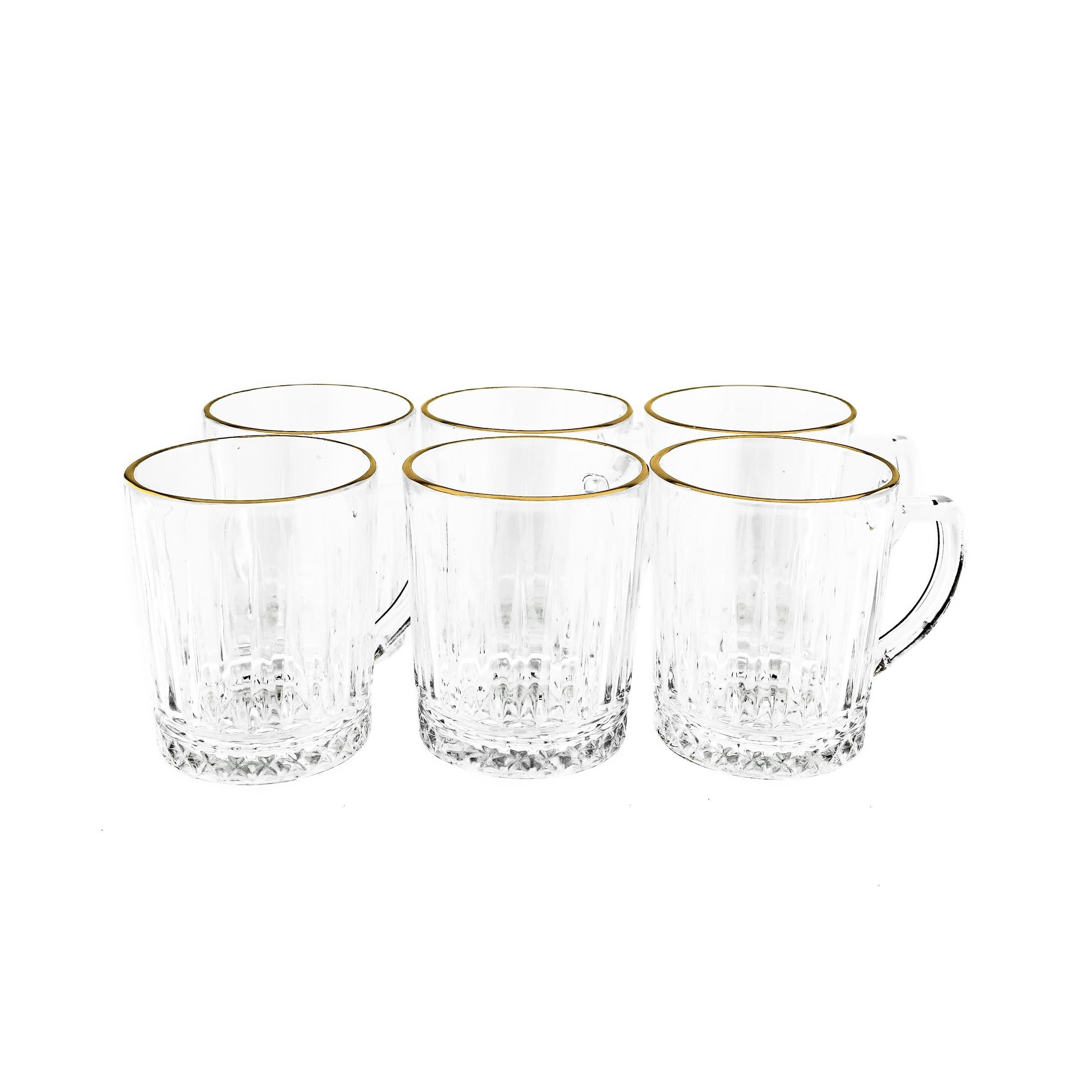 Almina Gläser-Set 6er Set mit Henkel 240 ml - Goldumrandung & Riffle-Design, 6-tlg.