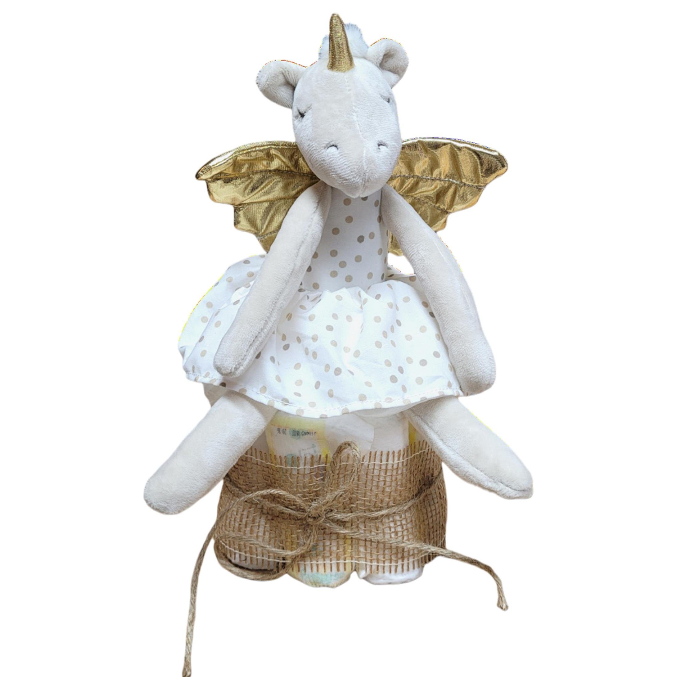 CreaDesign Windeln Neugeborenen Geschenkset, Windeltorte Einhorn Engel, 12-tlg. (12-St)