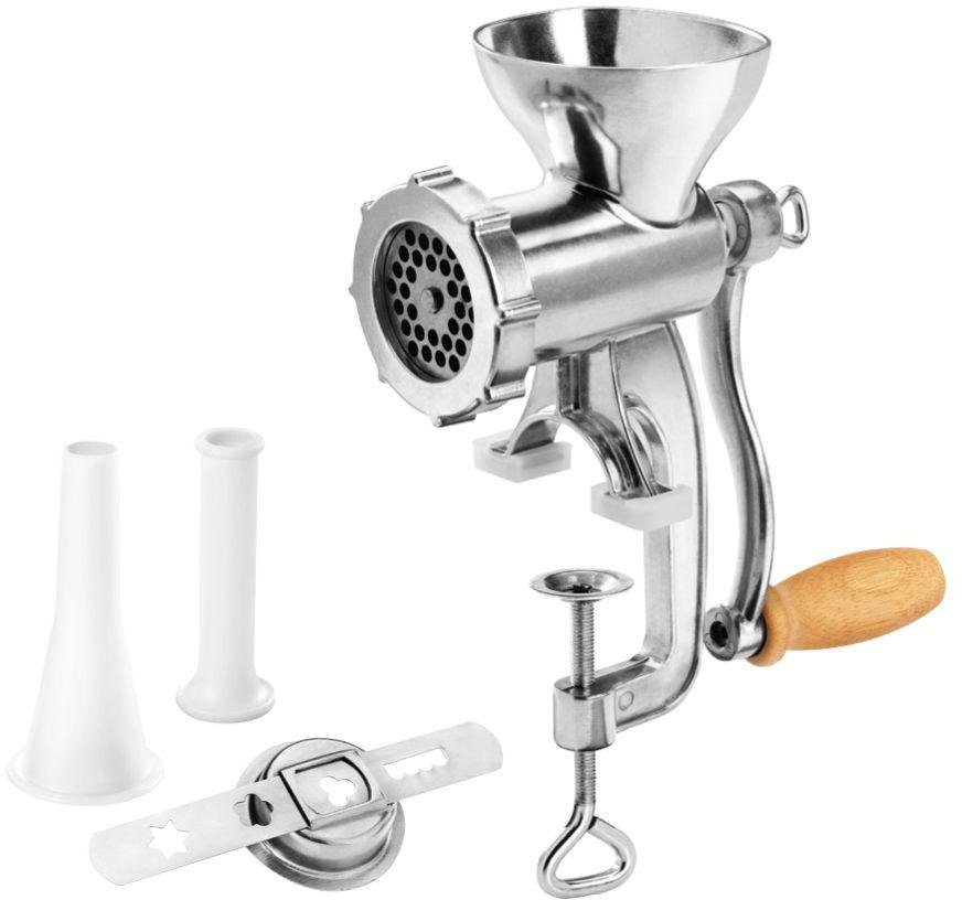 Metaltex Fleischwolf Jack Alu Grösse 5, mit Spritzgebäckaufsatz, Wurstfülltrichter, Stößel, H. 25cm, T. 14,5cm