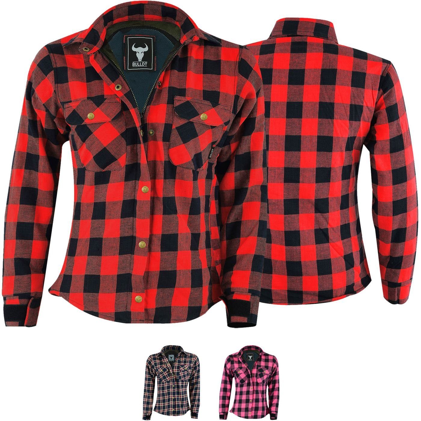 BULLDT Motorradjacke BLD1200 (mit 4 CE-Protektoren) Damen Motorradhemd Lumberjack Hemd Futter aus Aramid-Kevlar-Fasern