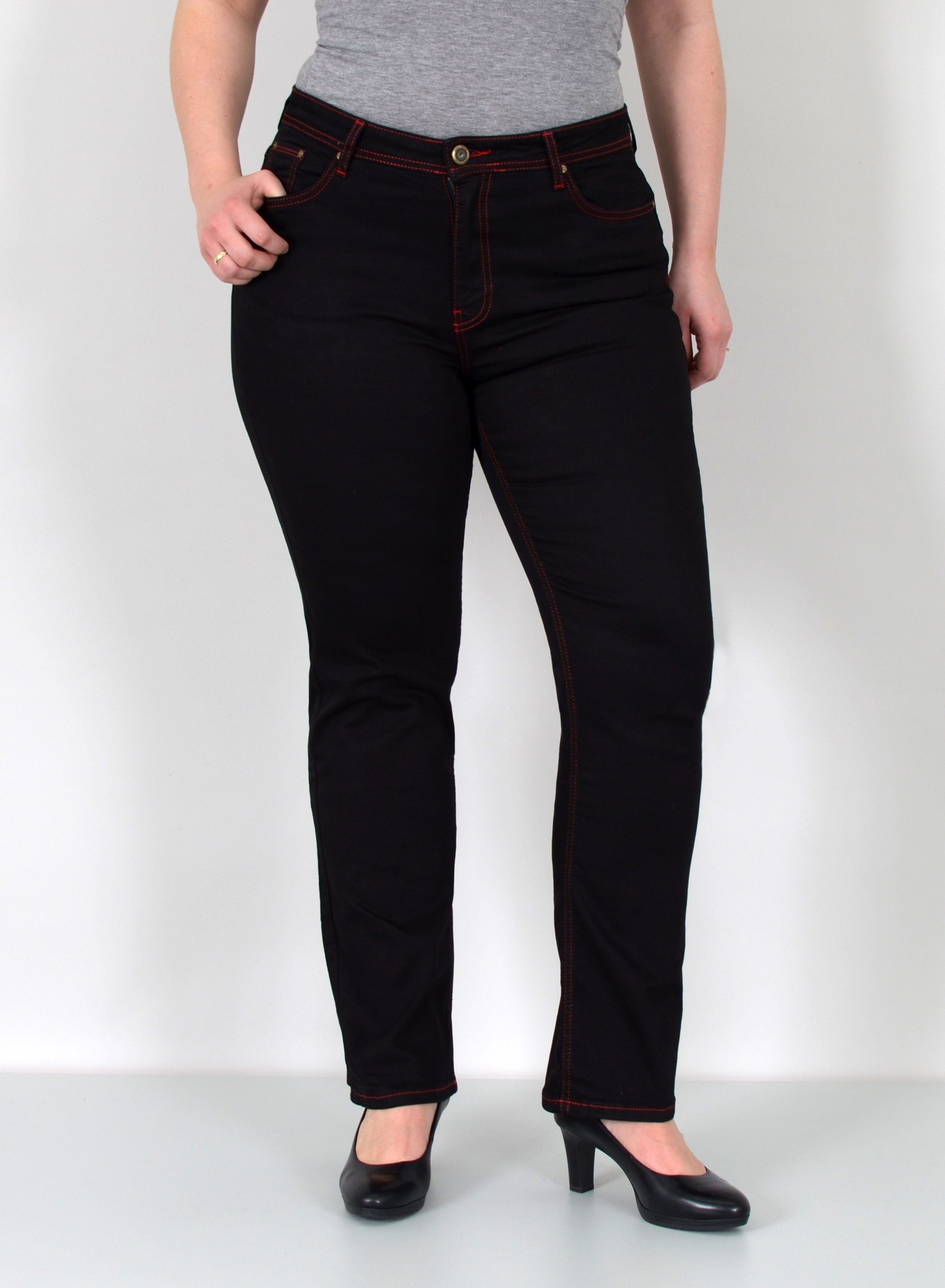 ESRA Straight-Jeans Damen Jeanshose Gerader Schnitt Stretch Hose hoher Bund bis Plus Size Straight Jeans Damen High Waist Hose Stretch Jeans Regular Übergröße