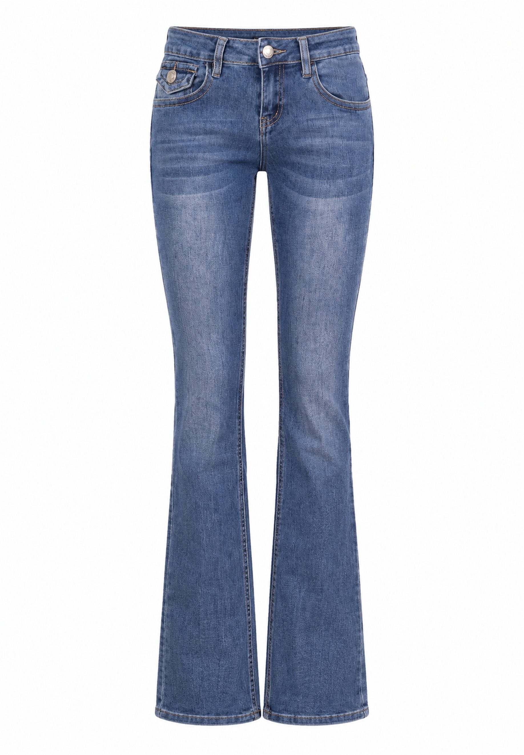 GIRL VIVI High-waist-Jeans — Damen Bootcut Jeans im Mid Waist Fit mit dekorativen Pattentaschen