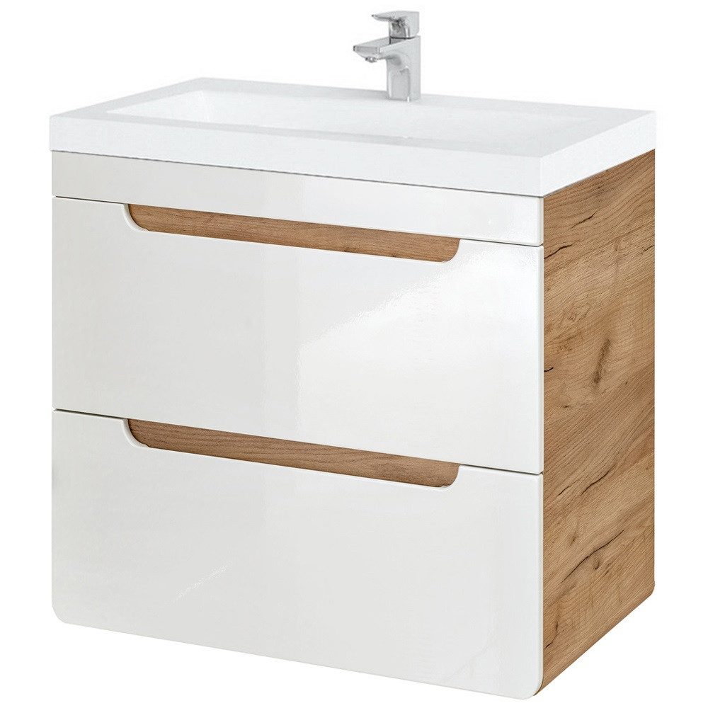Lomadox Waschtisch LUTON-56, weiß mit Wotan Eiche Nb. 61/63/46 cm