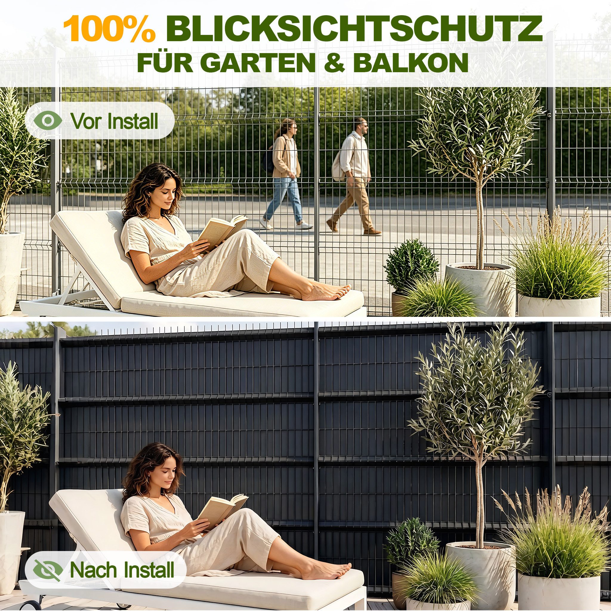 FIVMEN Sichtschutzstreifen PVC Zaunsichtschutz Rolle für Stabmattenzaun Windschutz, Blickdicht & UV-beständig für Garten Balkon Terrasse