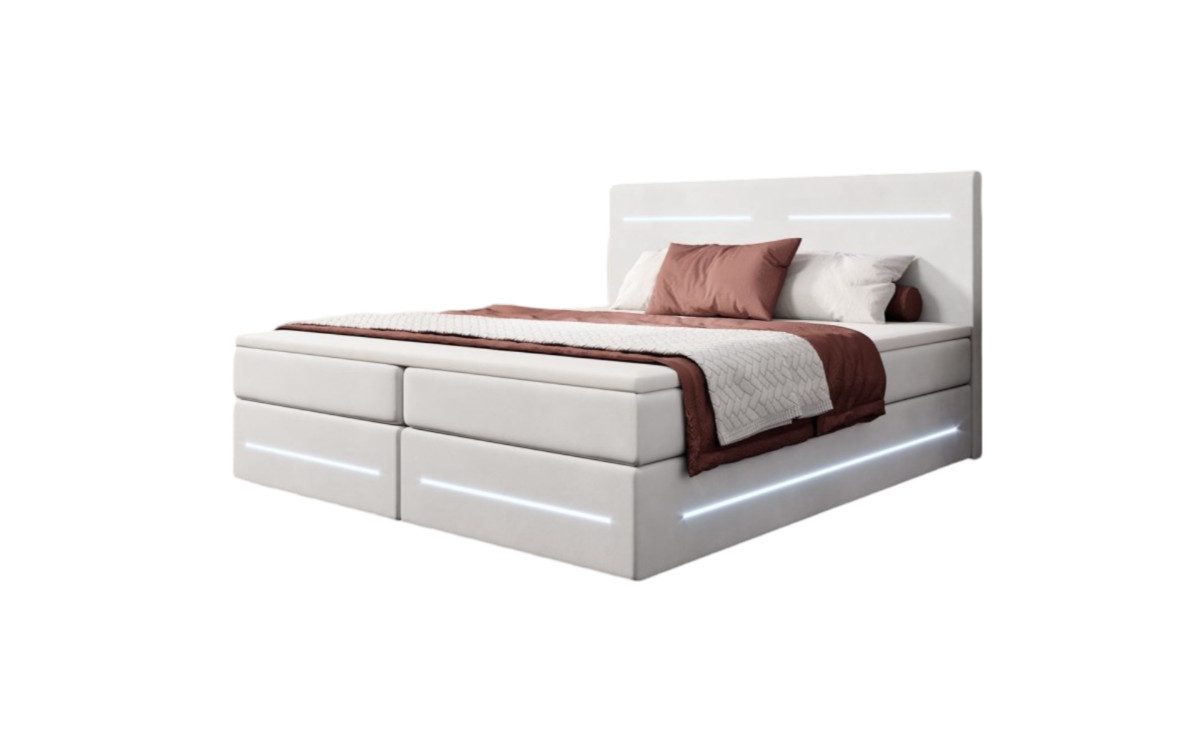 Luxusbetten24 Boxspringbett Lara, mit Stauraum, LED-Beleuchtung und Samtbezug