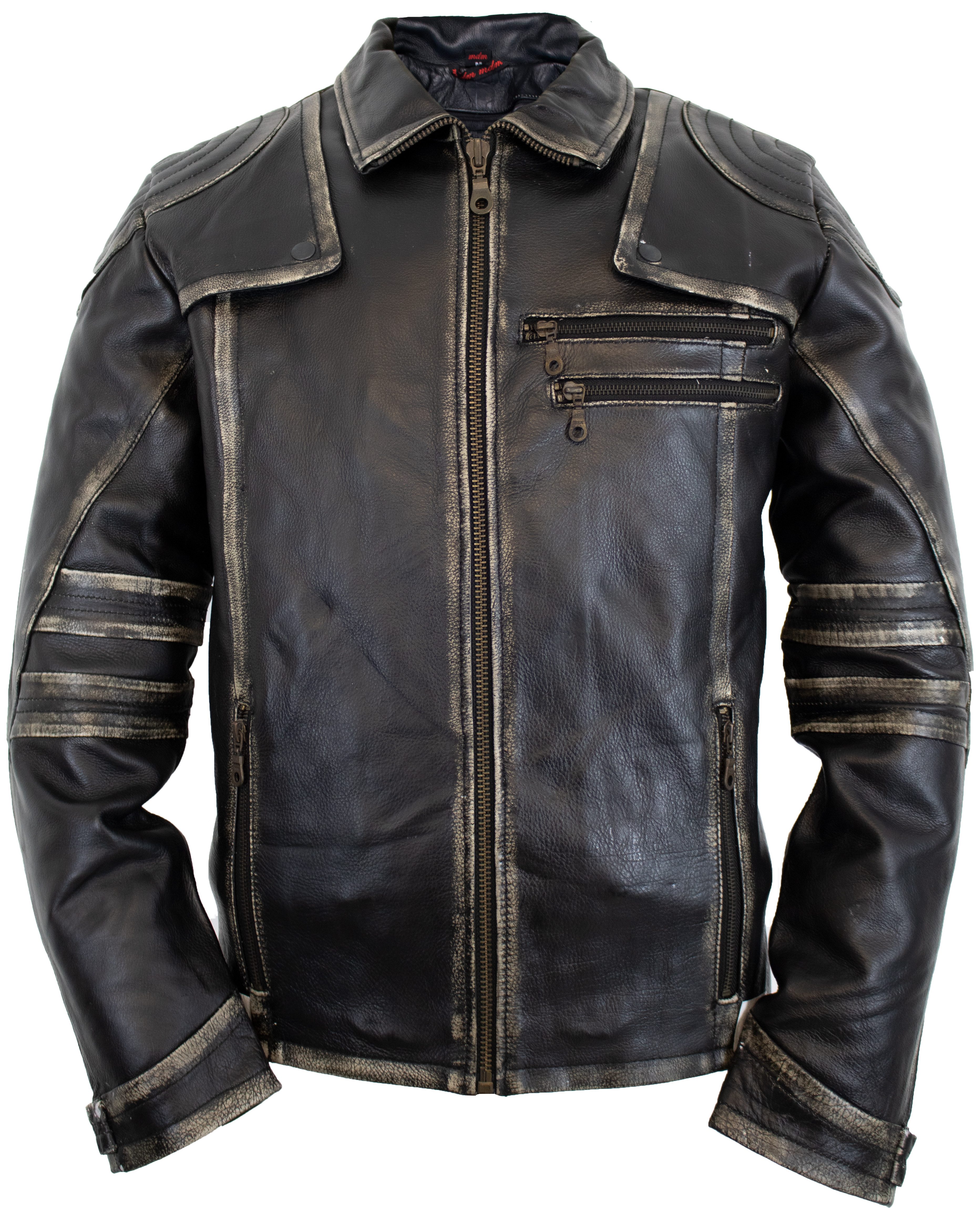 Motorradjacke Herren Motorrad Lederjacke im Used Look mit Kragen