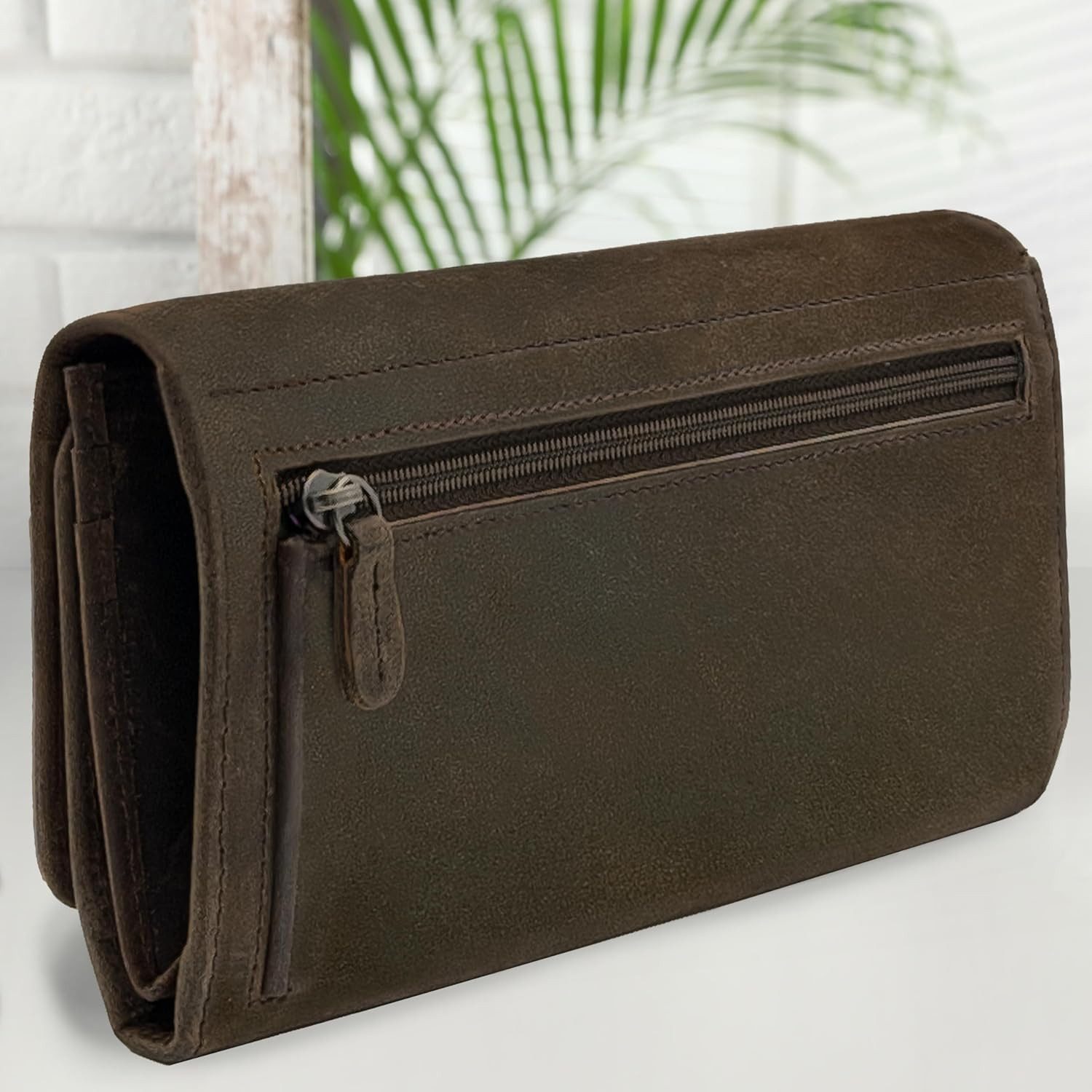 URBAN FOREST Geldbörse Damen Geldbörse lang aus 100% Leder Reißverschluss & Kartenfächer