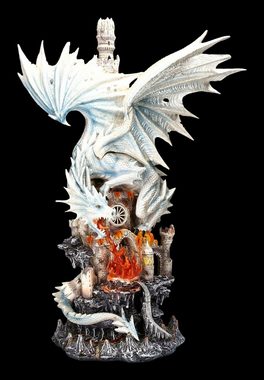 Figuren Shop GmbH Fantasy-Figur Weiße Drachen Figur groß - Attackiert Burg - Fantasy Dekoration