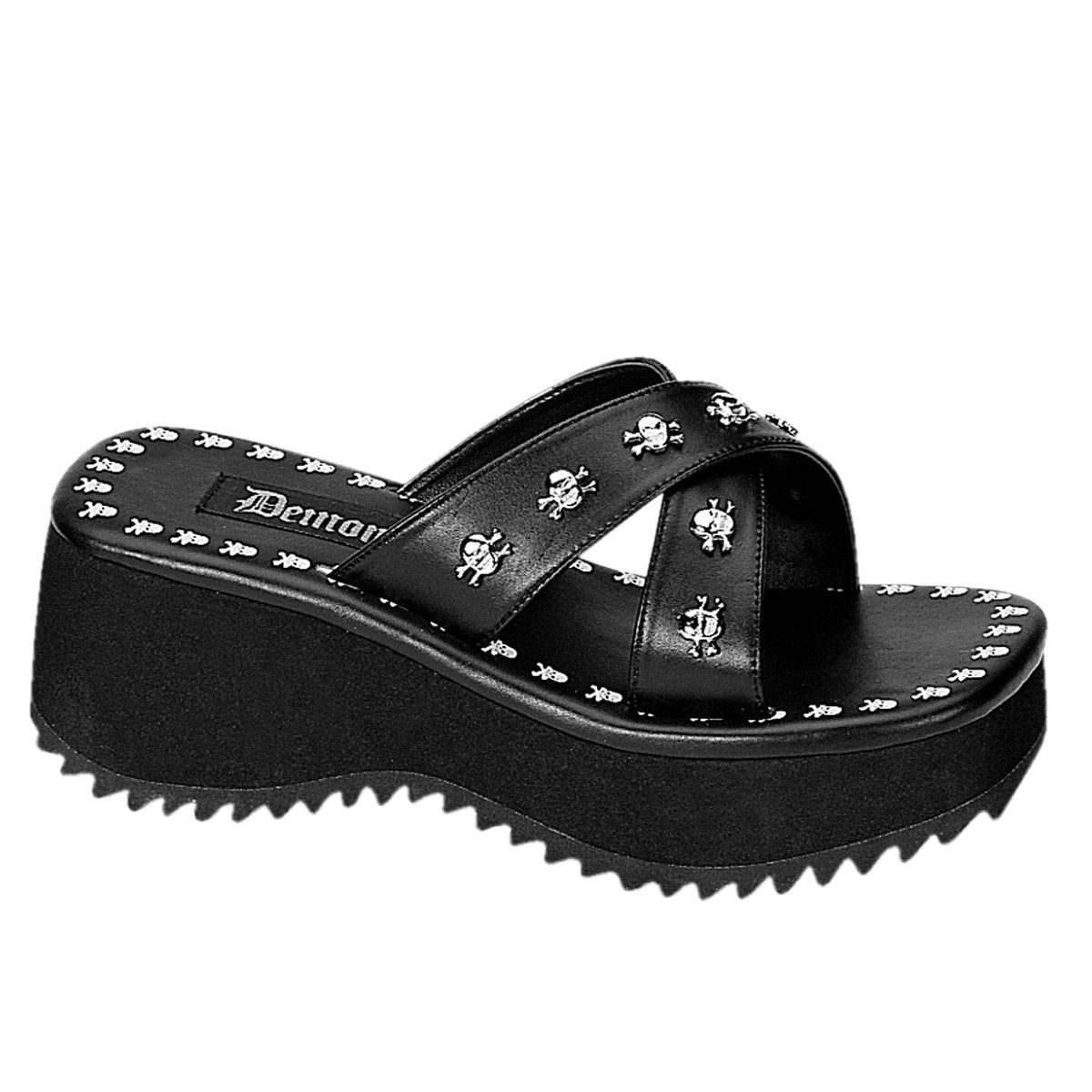 DemoniaCult Sale FLIP-05 DemoniaCult Damen Plateau Pantoletten Totenkopf Nieten sc High-Heel-Stiefel
