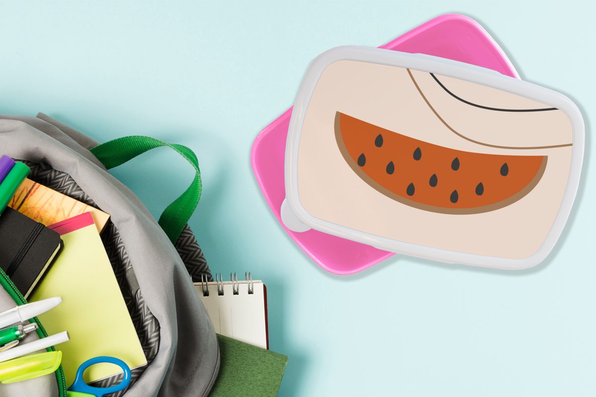 Erwachsene, Kinder, Brotdose (2-tlg), für - Mädchen, Snackbox, Kunststoff MuchoWow Lunchbox Brotbox - Kunststoff, Wassermelone Sommer Rosa,