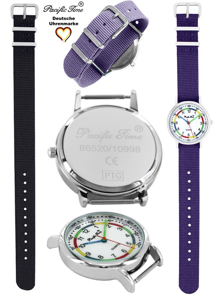 Mix Wechselarmband, Time Pacific First Kinder Lernuhr schwarz und Armbanduhr - Set Versand Quarzuhr Match Design Gratis violett und