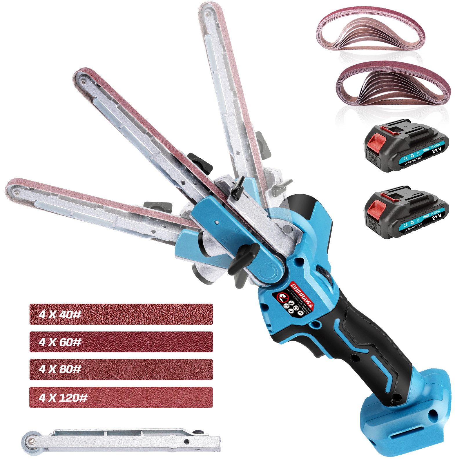 XERSEK Akku-Bandfeile Mini-Bandschleifer Feilenschleifer + Schleifbändern 2 Akkus 6-stufiger, 630 m/min, (Schwingbereich des Schleifarms: -40° bis 60), Präzisions Schleifer für Ecken Nähte Löcher – DIY Schleifen Schnitzen