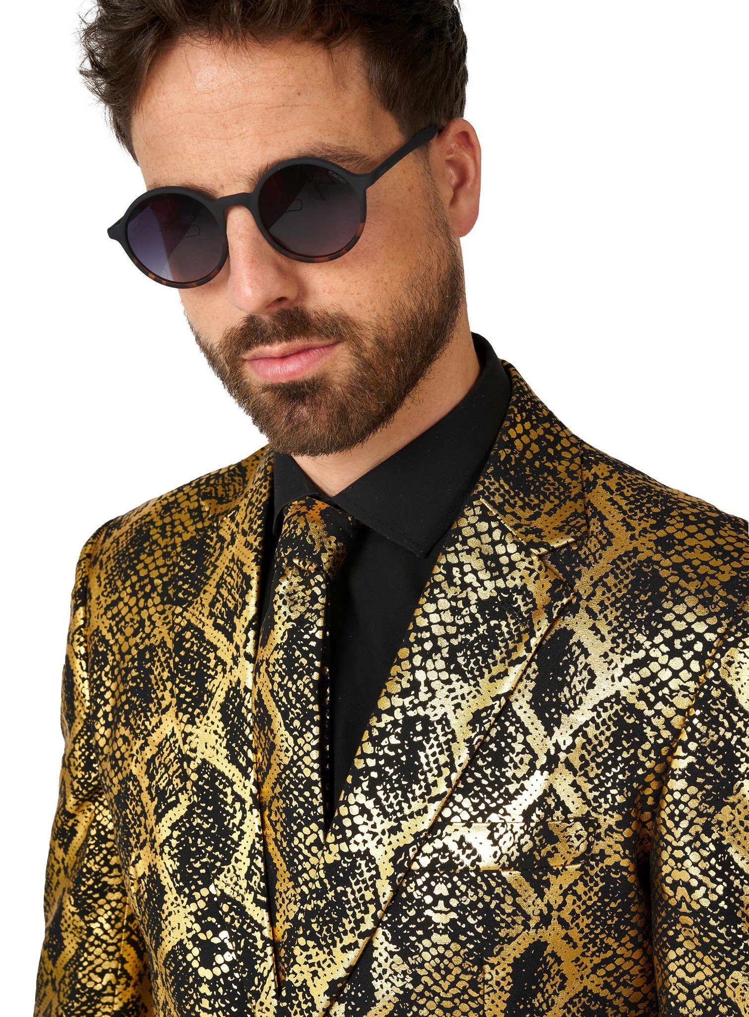 Opposuits Partyanzug Shiny Snake Kostüm Anzug - für Karneval Halloween, Cobrastyle: ein Anzug aus glänzend goldener Schlangenhaut