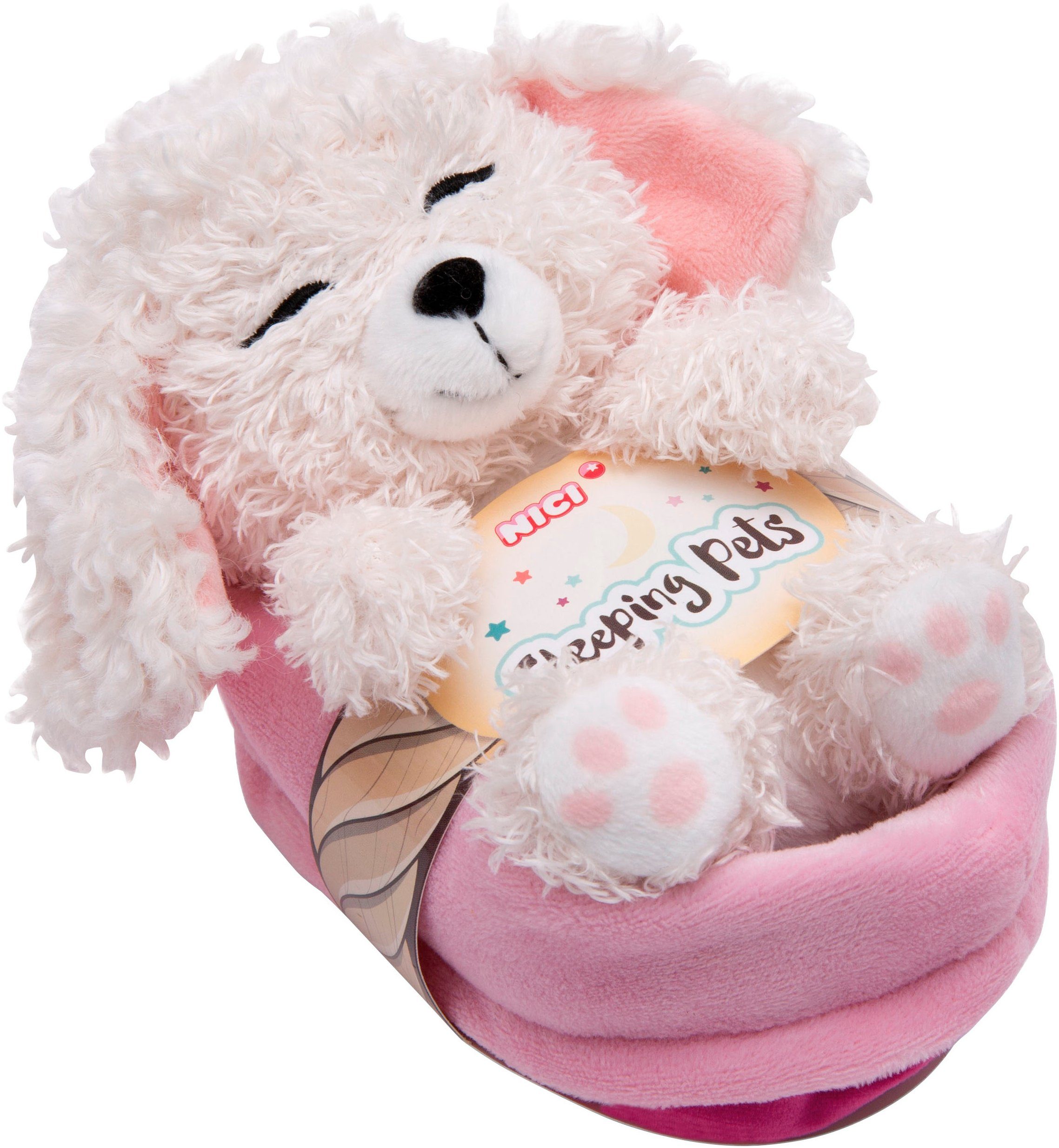 Nici Kuscheltier Sleeping Pets, Hund Pudel, 12 cm, im Körbchen