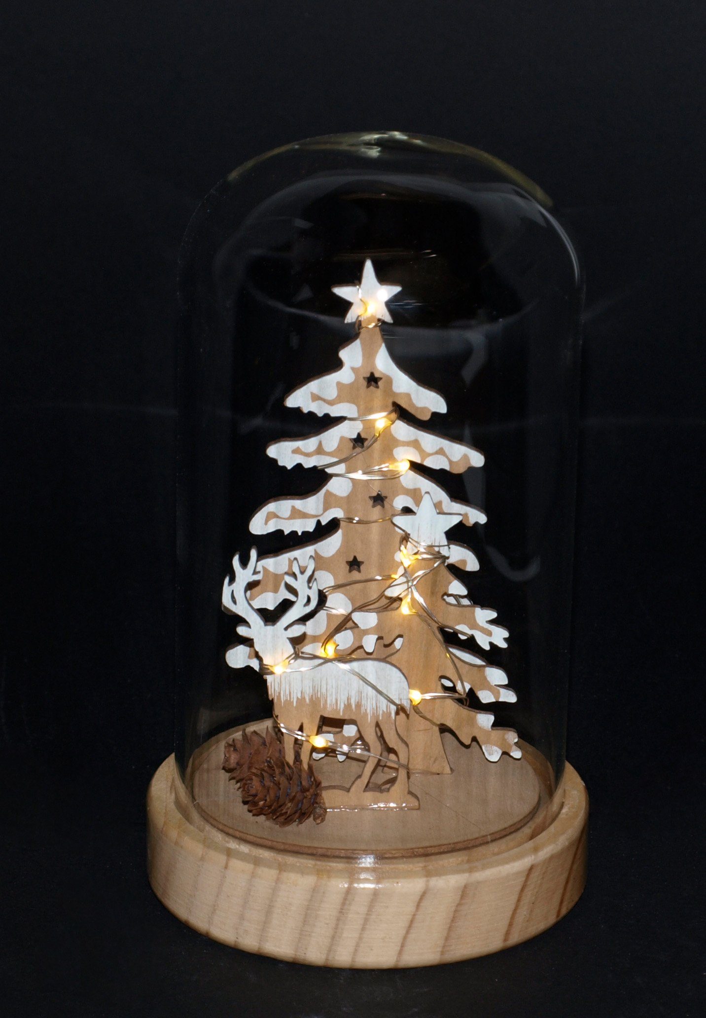 warmweiss, Dekoglocke Batterie 20cm, und DEGAMO Höhe Bäume Motiv Hirsch, 10 Weihnachtsszene LED