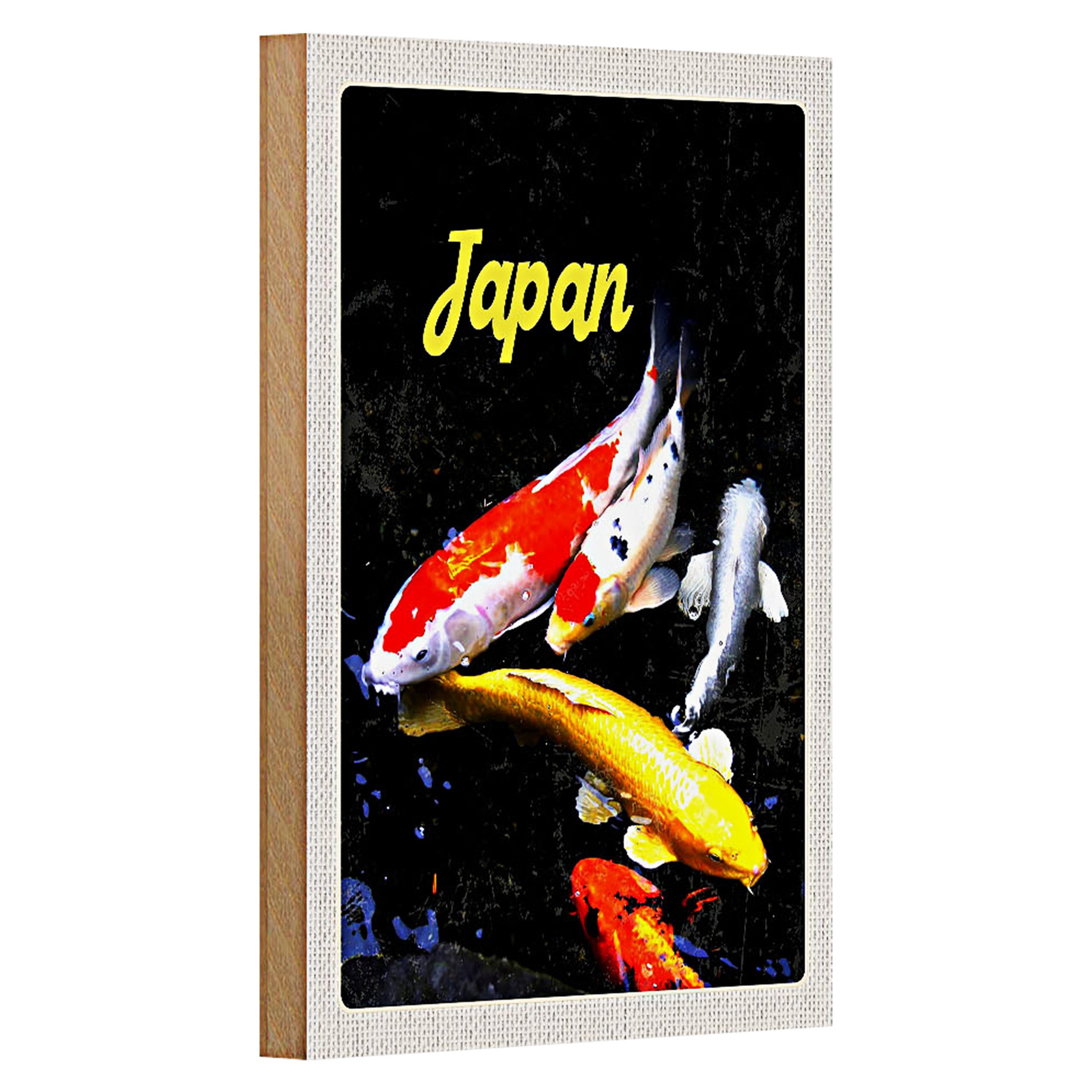 Roomando Holzbild Reise 12x18cm Japan Asien Koi Fische rot gold weiß