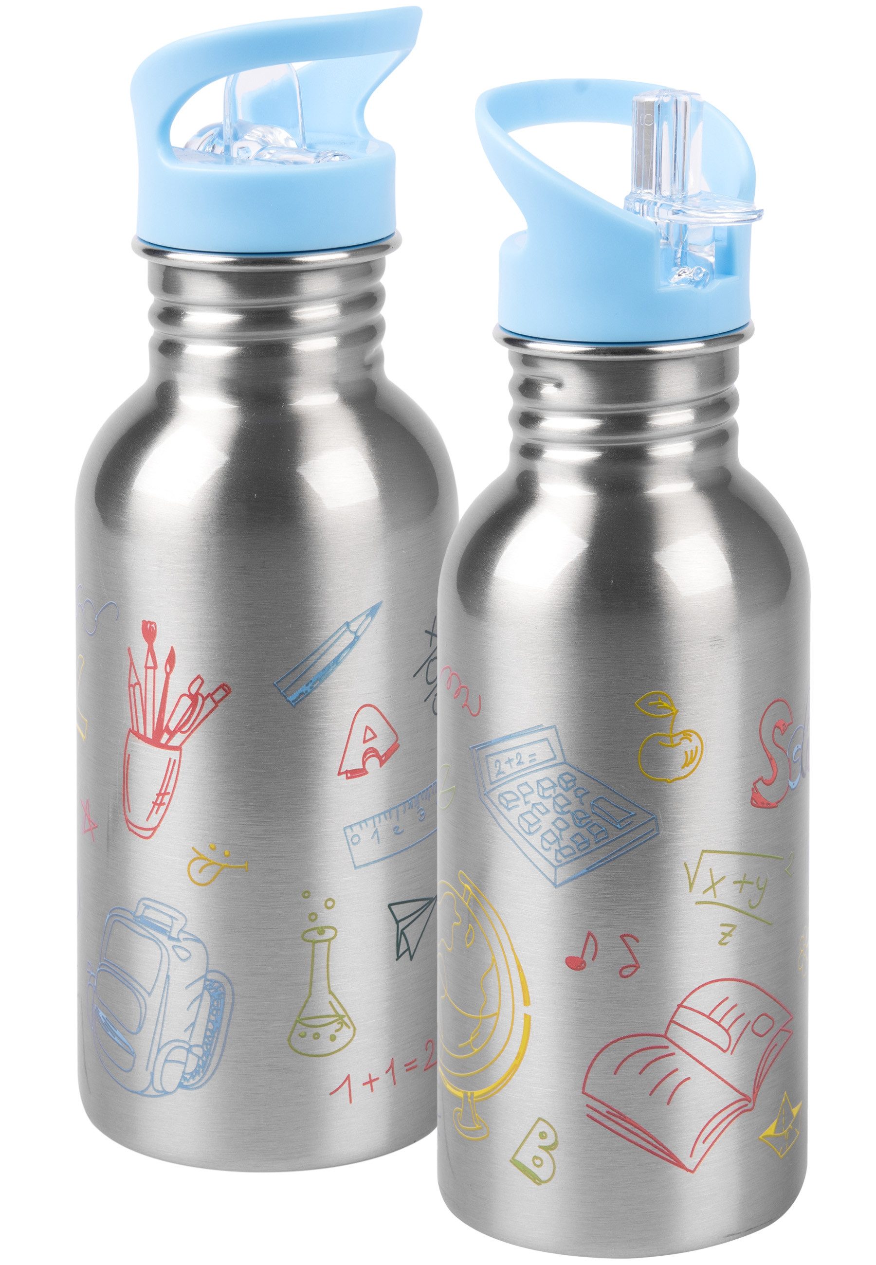 United Labels® Trinkflasche Back to school Edelstahl Trinkflasche Flasche Strohhalm 500 ml