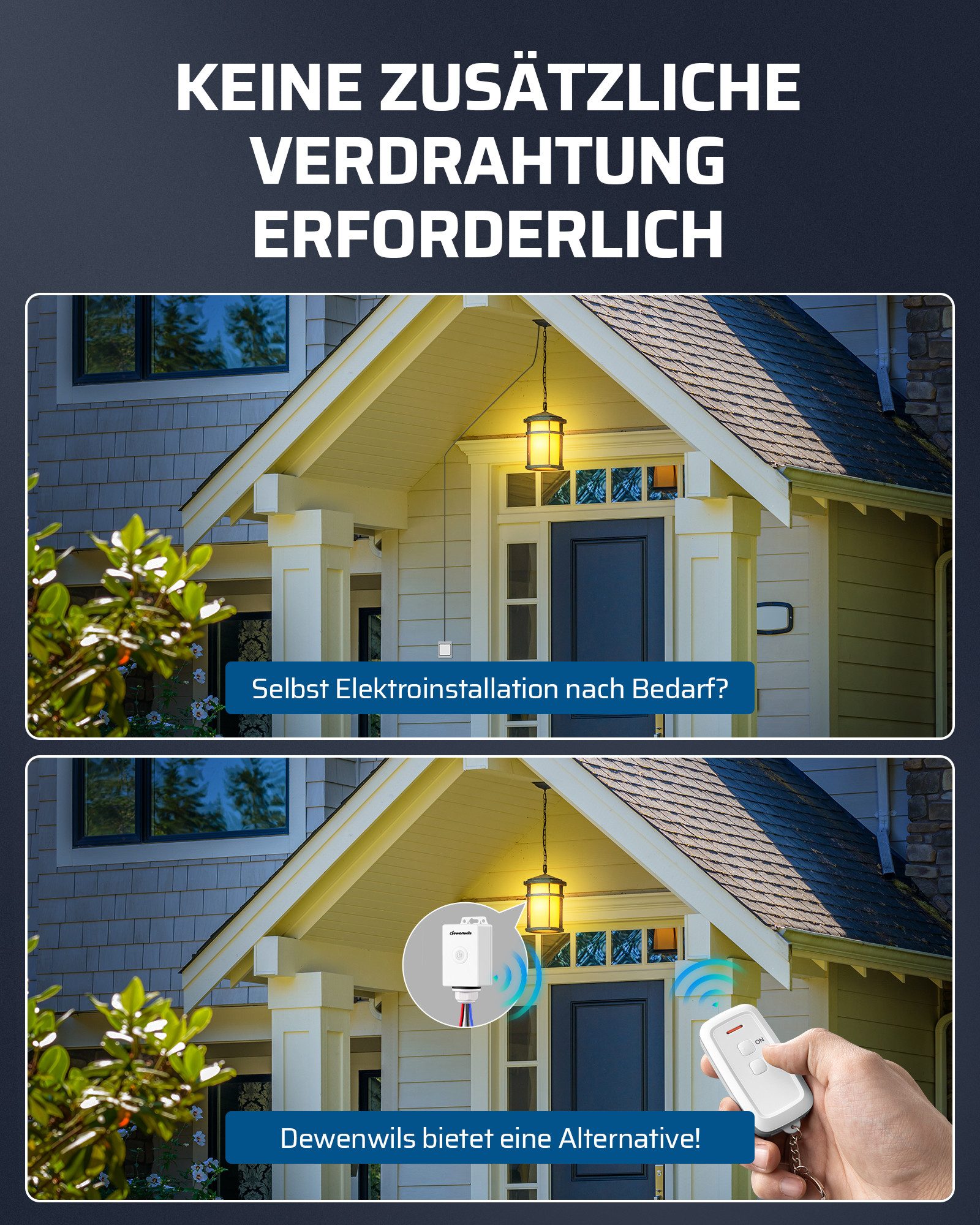 DEWENWILS Licht-Funksteuerung Funkschalter Außen, für Gartenbeleuchtung, Garagenbeleuchtung, Poolpumpen, Außenleuchten, Set, 1-tlg., IP65 Wasserdicht, 230V/15A, 433,92MHz, 30m/100ft