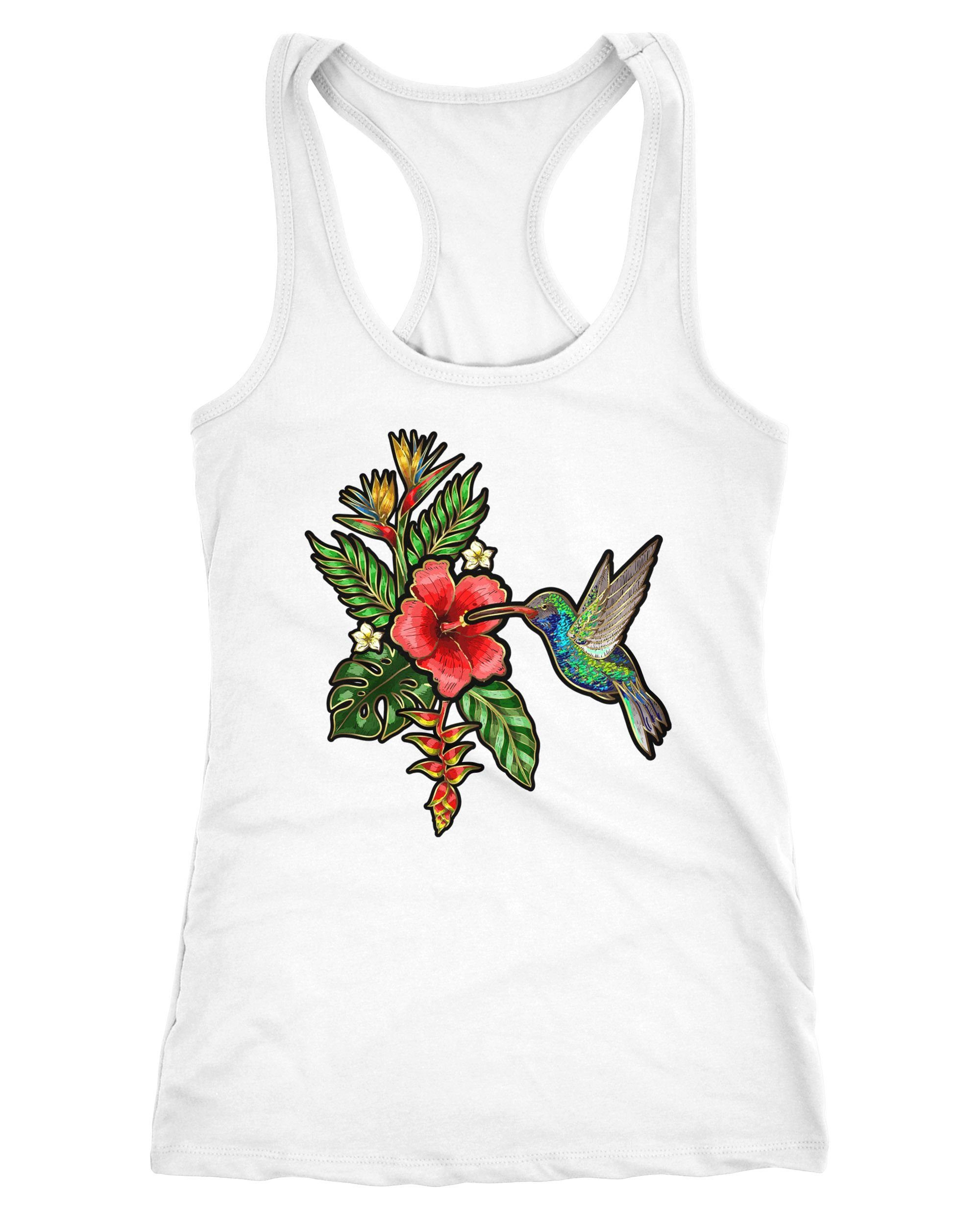 Neverless Tanktop Damen Tank-Top Tropical Kolibri Vogel Palmblätter Sommer