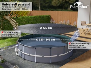 Planenfux® Pool-Abdeckplane Beidseitig nutzbare 2-in-1 Poolplane für Rundpools (Set), Ø 320 - 366 cm Poolabdeckung für runde Pools aus UV-resistentem 200g/m² PE Material