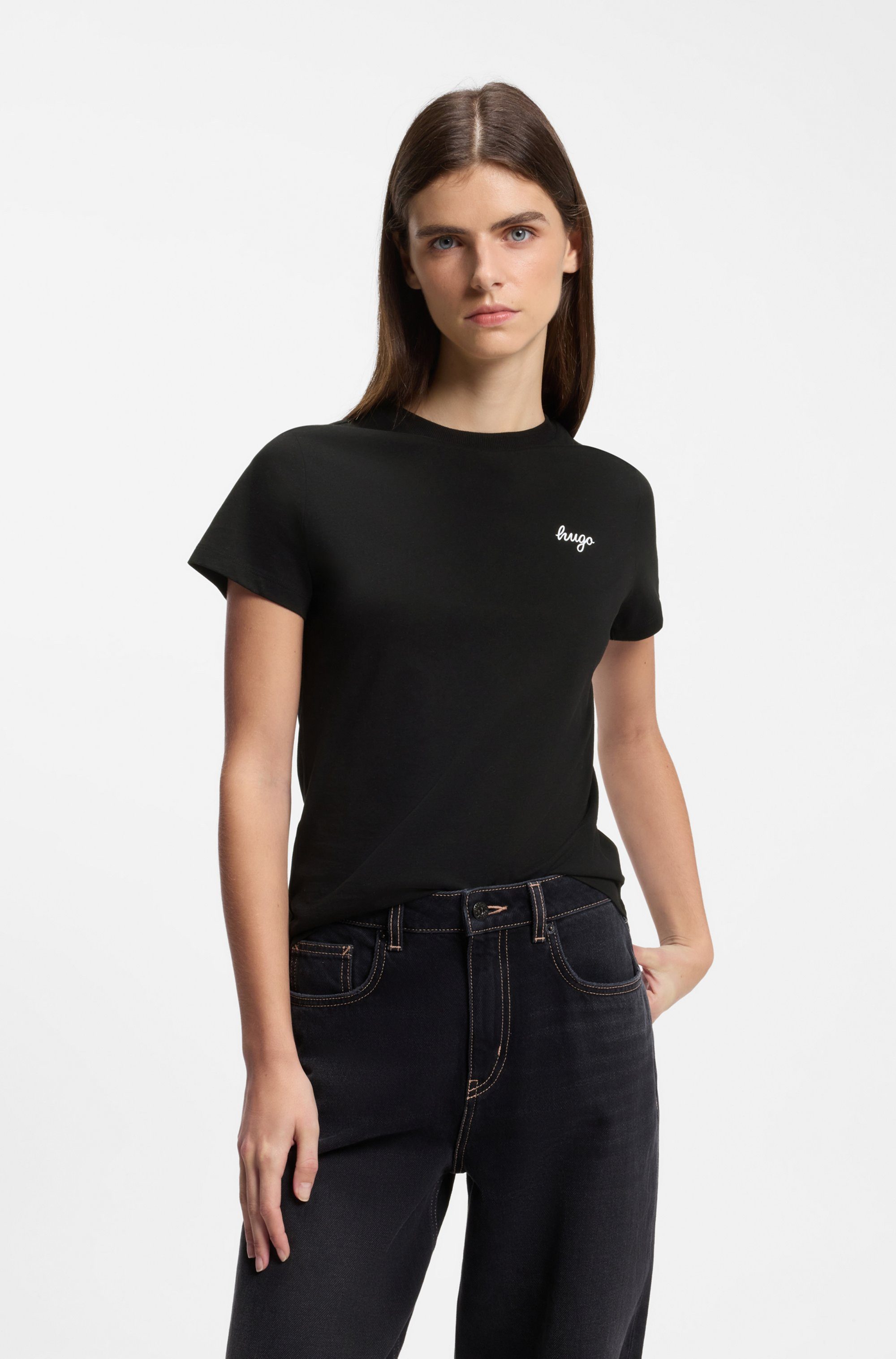 HUGO T-Shirt Damatee mit Logoschriftzug, reine Baumwolle