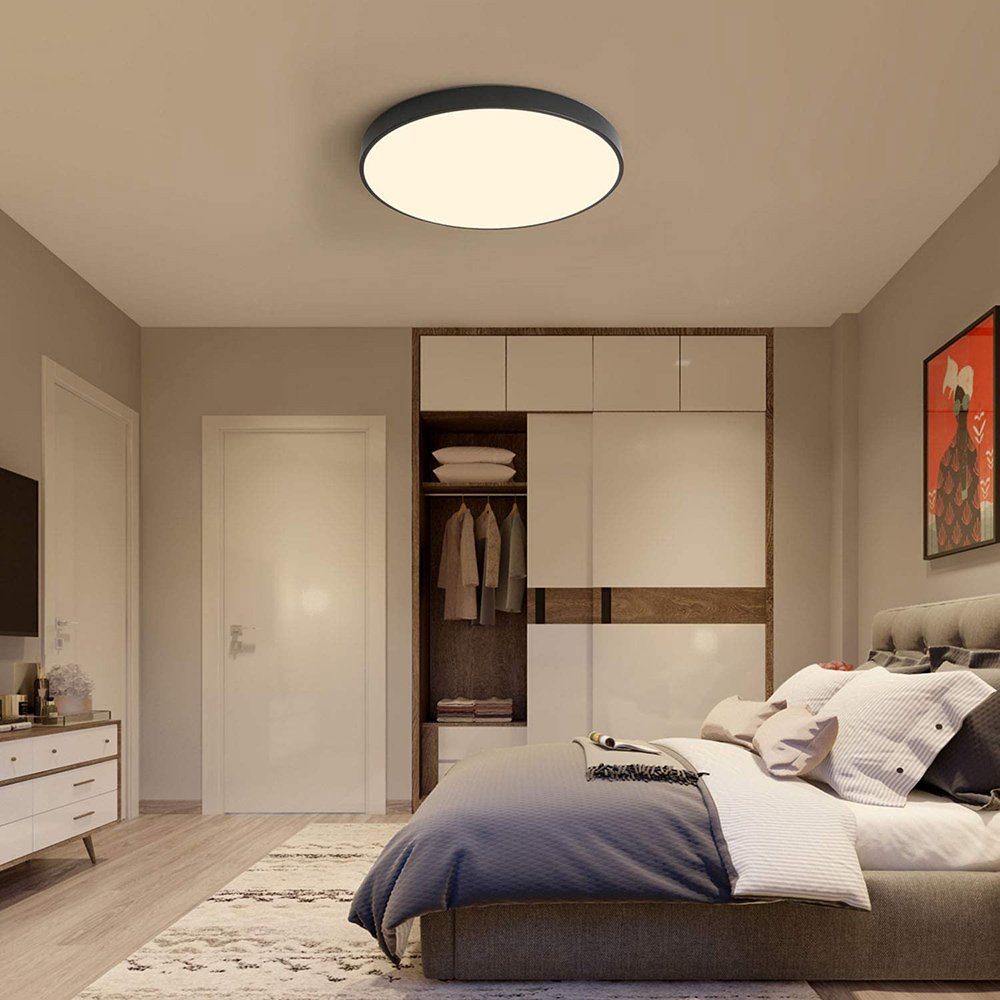 Sunicol Deckenleuchten Dimmbar Deckenlampe mit Fernbedienung, Badezimmer-Lampe IP44, für Schlafzimmer Wohnzimmer Küche Bad Keller Balkon Schwarz