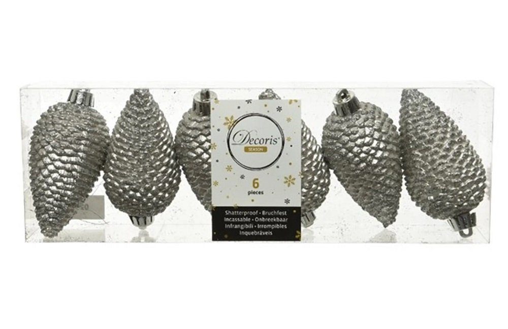 Kaemingk Weihnachtsbaumkugel Christbaumschmuck Zapfen bruchfest Ø 4,5 cm H 8 cm 6 Stück grau
