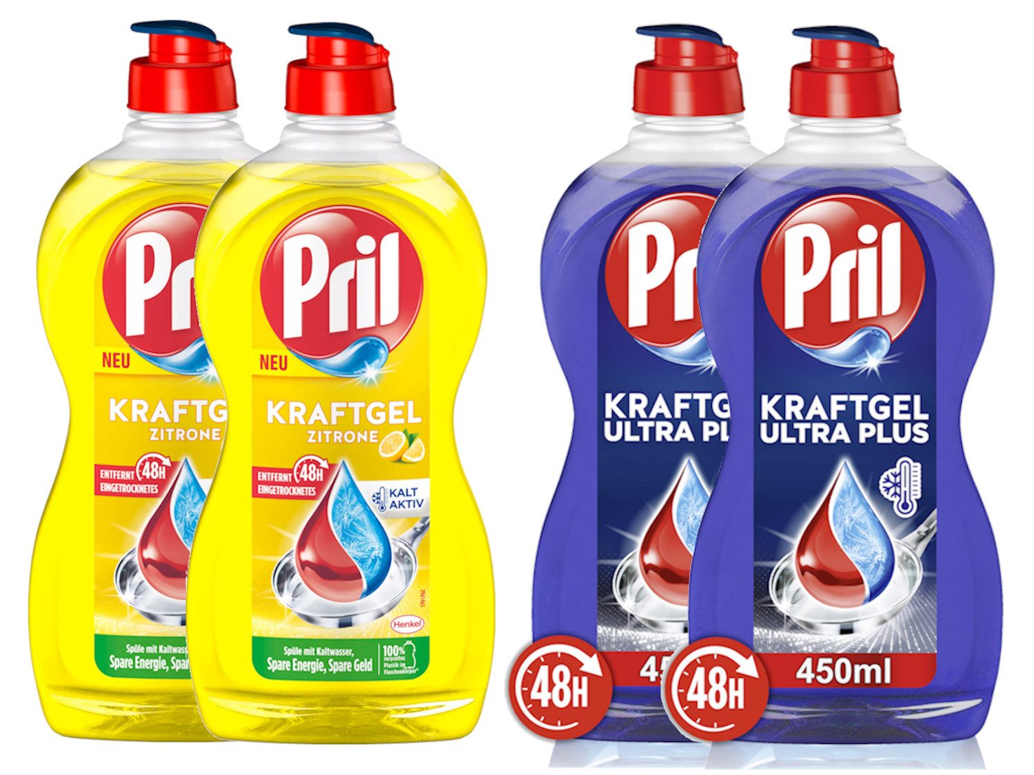 Kraftgel Ultra Plus & Zitrone 4 x 450ml Geschirrspülmittel