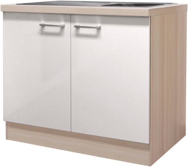 Flex-Well Exclusiv Spülenunterschrank Abaco 100 cm Perlmutt glänzend-Akazie