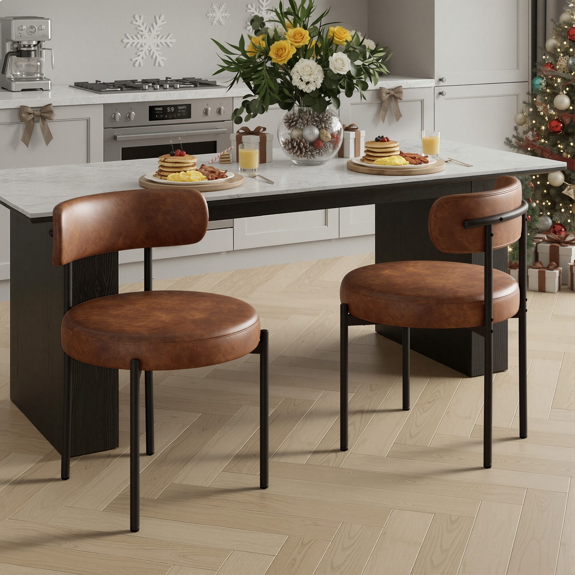 HawthyHome Esszimmerstuhl Runder Polsterstuhl mit Metallgestell, Wohnzimmerstuhl, Küchenstuhl (2 St), 2er Set – Bild 5 von 5