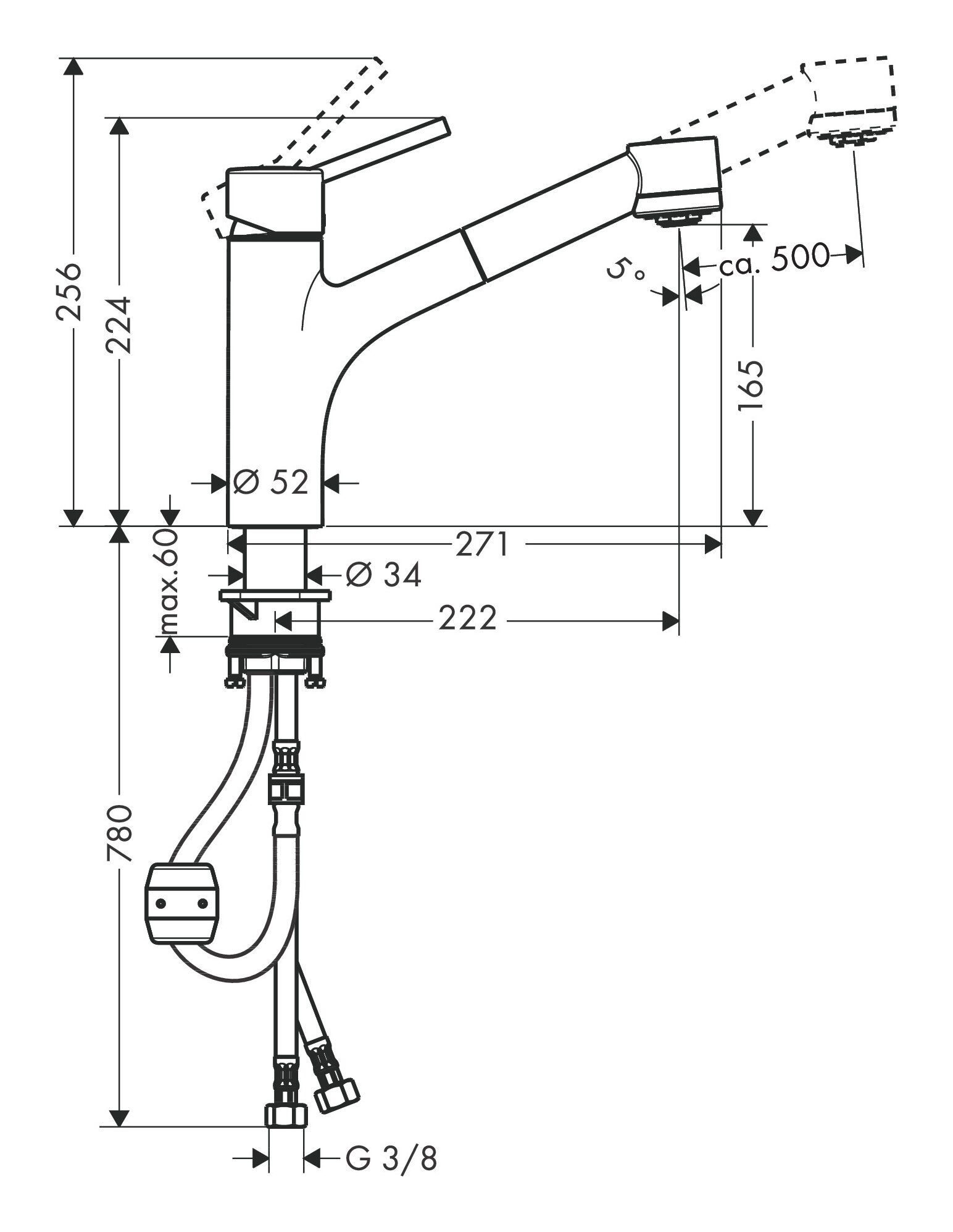M52 170 Talis Ausziehbrause mit Einhebel-Küchenmischer - hansgrohe Küchenarmatur 2jet Chrom