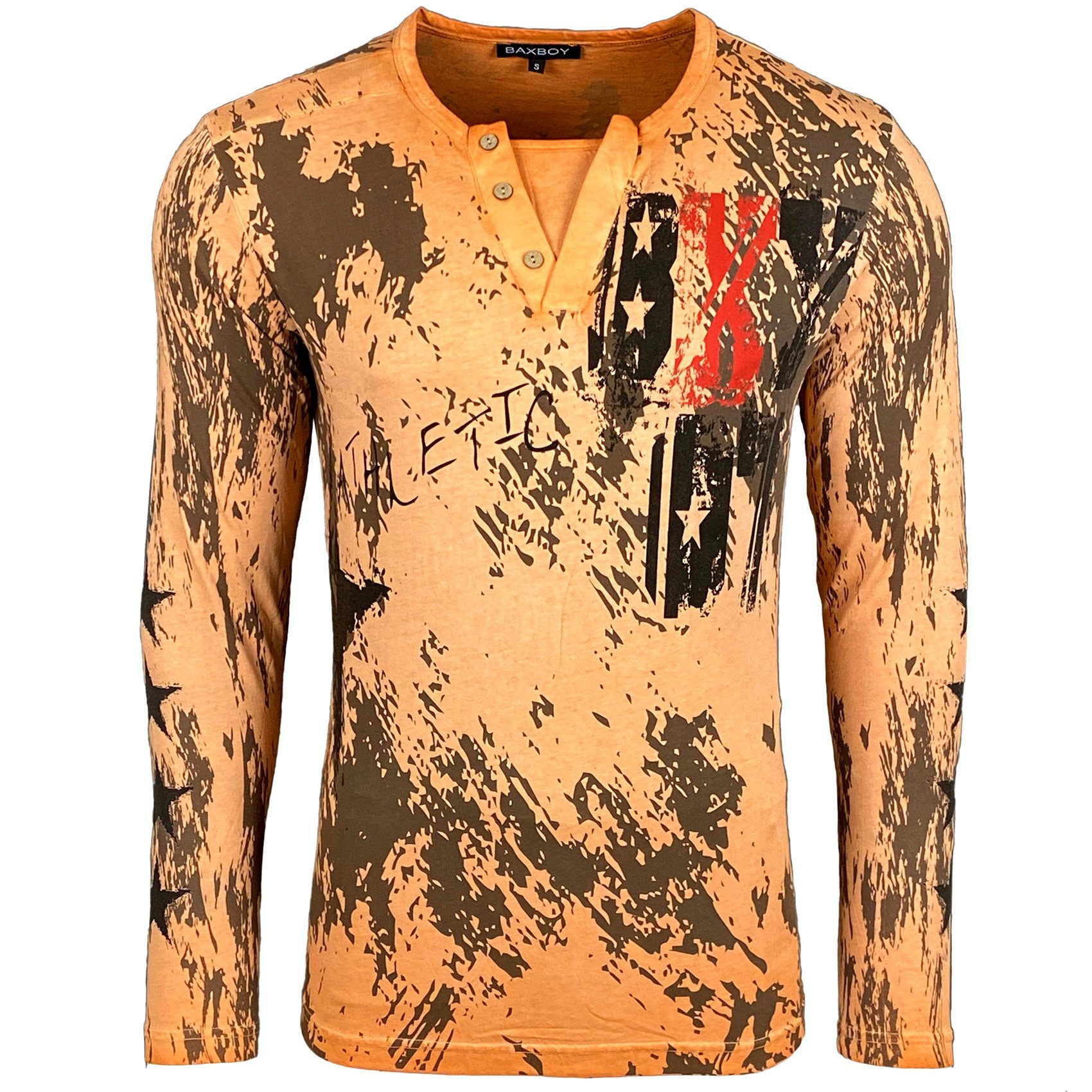 Baxboy Longshirt Langarmshirt mit trendigem All-Over Logo-Print mit Knopfle günstig online kaufen