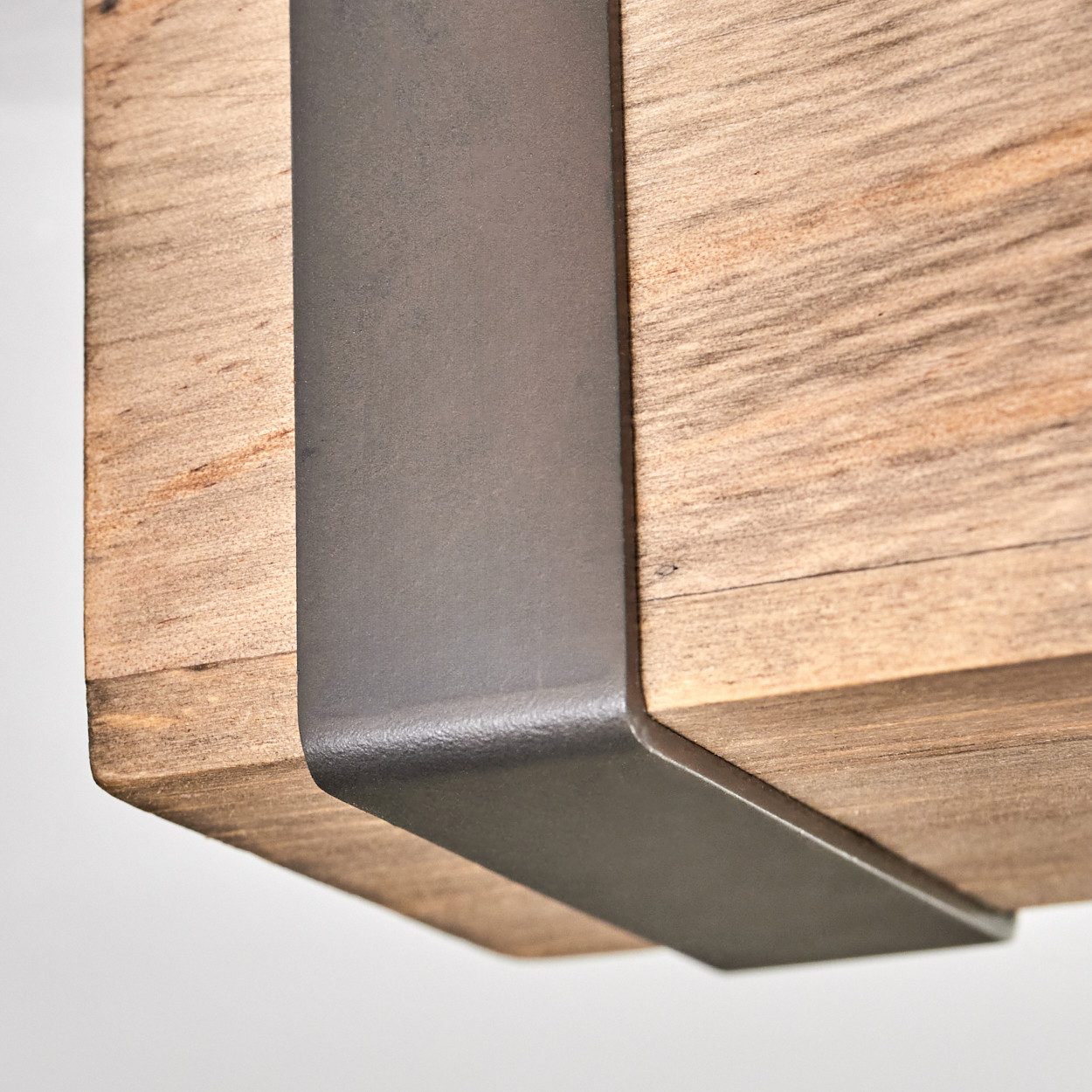 hofstein Deckenleuchte Deckenlampe verstellbar aus Metall/Holz in Grau/Naturfarben, ohne Leuchtmittel, Deckenleuchte im Industrial/Retro/Vintage-Design m. Holzbalken, 4xGU10