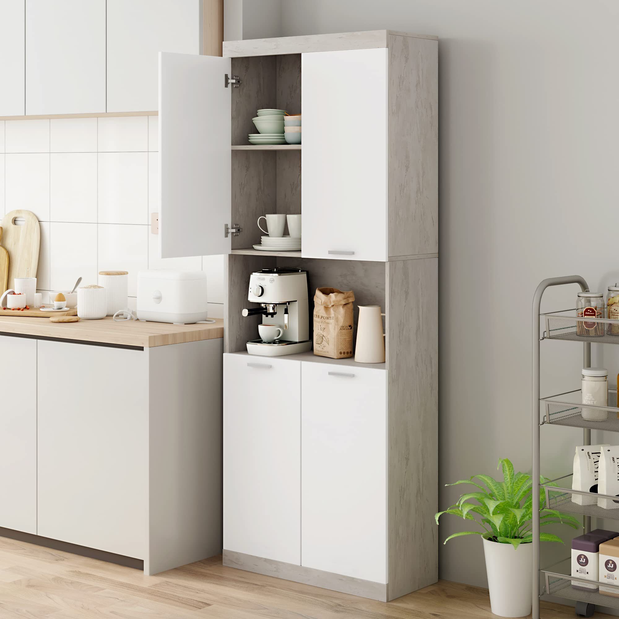 Homfa Hochschrank Küchenschrank, Badzimmerschrank, Highboard, mit Öffnem  Fach und 4 Türen, Weiß und Grau, 73x31x183cm online kaufen | OTTO
