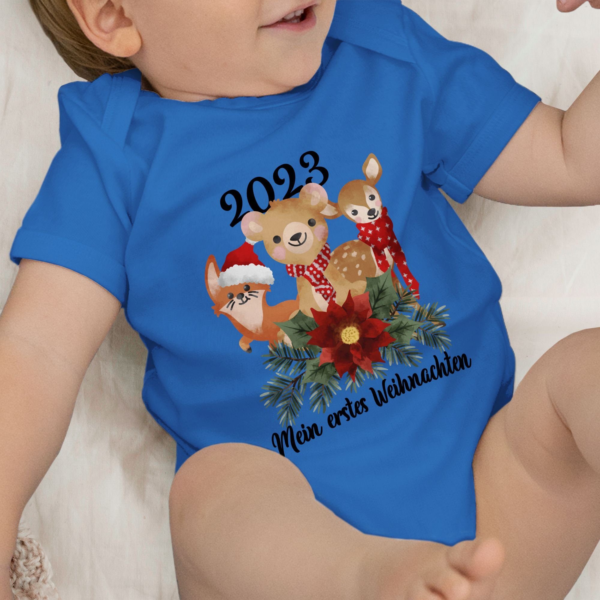 Kleidung mit Weihnachten Royalblau Baby 2 erstes Shirtbody 2023 süßen Weihnachten Shirtracer - Mein schwarz Tieren