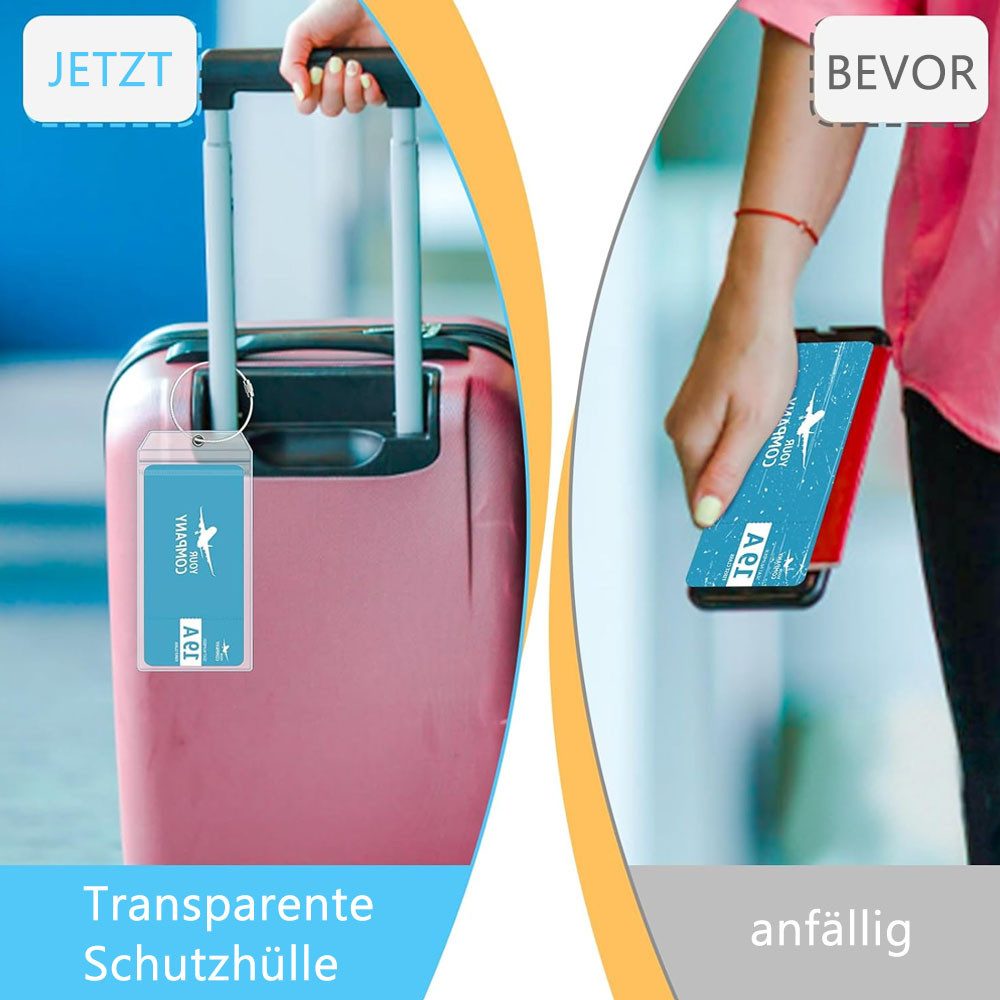 TUWENA Gepäckanhänger 10 Stück Transparente Kofferanhänger, Robuste PVC Gepäckanhänger