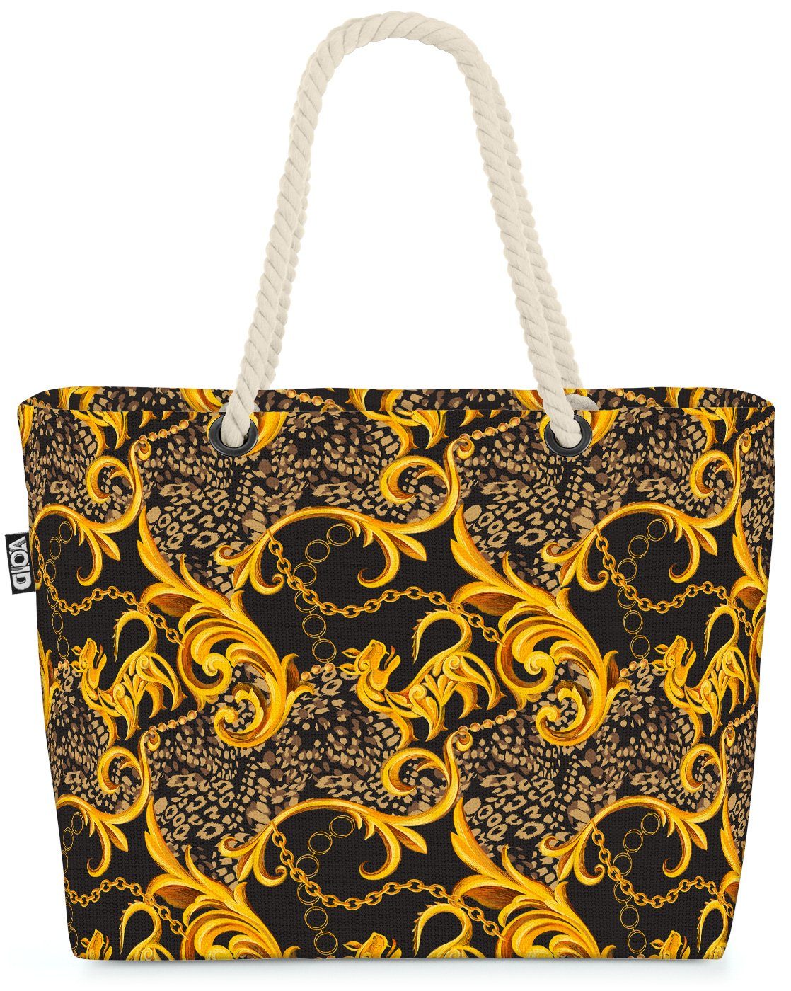 VOID Strandtasche (1-tlg), ornament barock Beach tier cat Baroque Leopard antike Bag Golden Katze muster