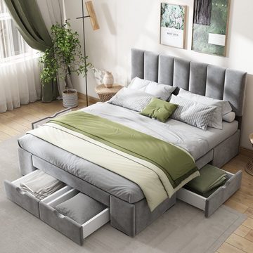 MODFU Polsterbett Doppelbett Stauraumbett Bett mit Lattenrost (140 x 200 cm grau ohne Matratze)