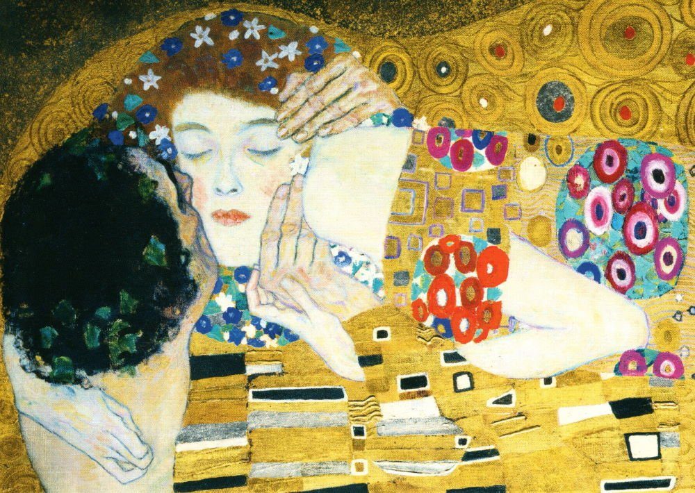 Postkarte Kunstkarte Gustav Klimt "Der Kuss (Ausschnitt)"