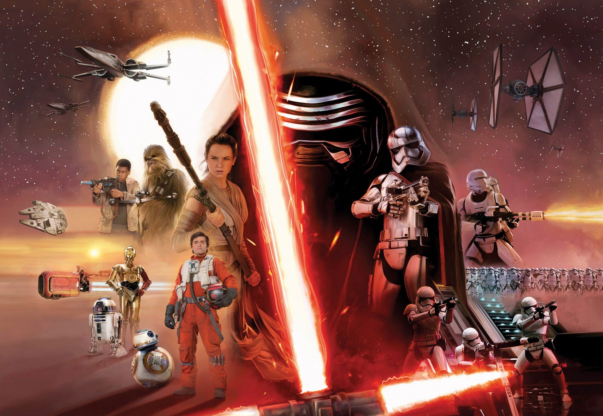 Komar Fototapete STAR WARS EP7 Collage - Größe 368 x 254 cm, glatt, bedruckt, Kinderzimmer