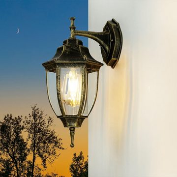 Licht-Erlebnisse Außen-Wandleuchte LYON, ohne Leuchtmittel, Außen Wandlampe Laterne Gold Antik Rustikal Hof Balkon Außenleuchte