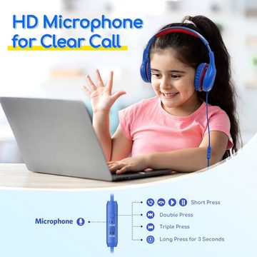 Earfun Kinder mit Kabel, 85/94dB Lautstärkenbegrenzer, Faltbare, Einstellbar Headset (Robustes Material und langlebiges Kabel für lange Lebensdauer., Stereo Sound, HD-Mikrofon, Audio-Sharing, Over Ear Kinderkopfhörer)