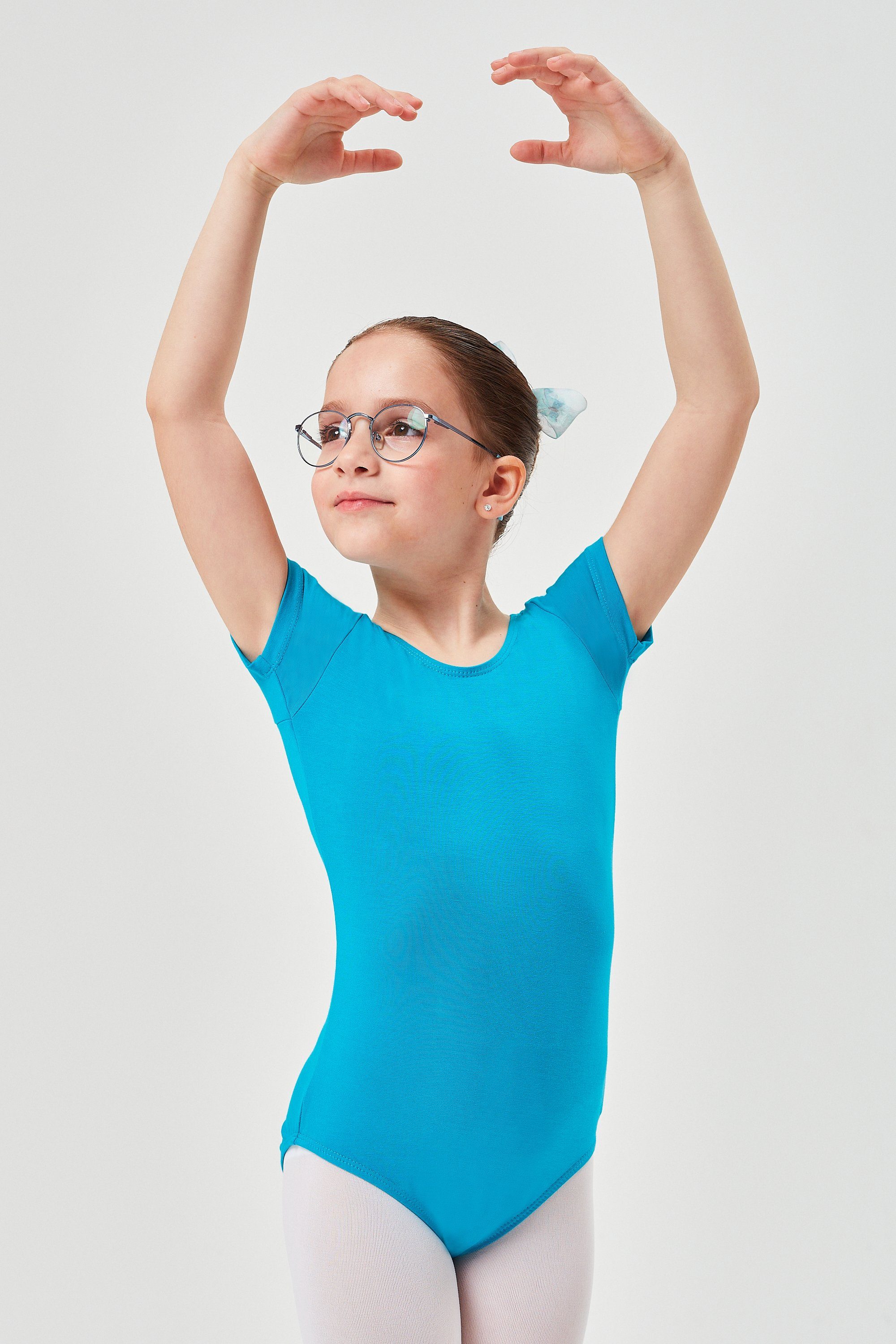 tanzmuster Body Ballettbody Sally aus weicher Baumwolle Kurzarm Trikot fürs Kinder Ballett petrol
